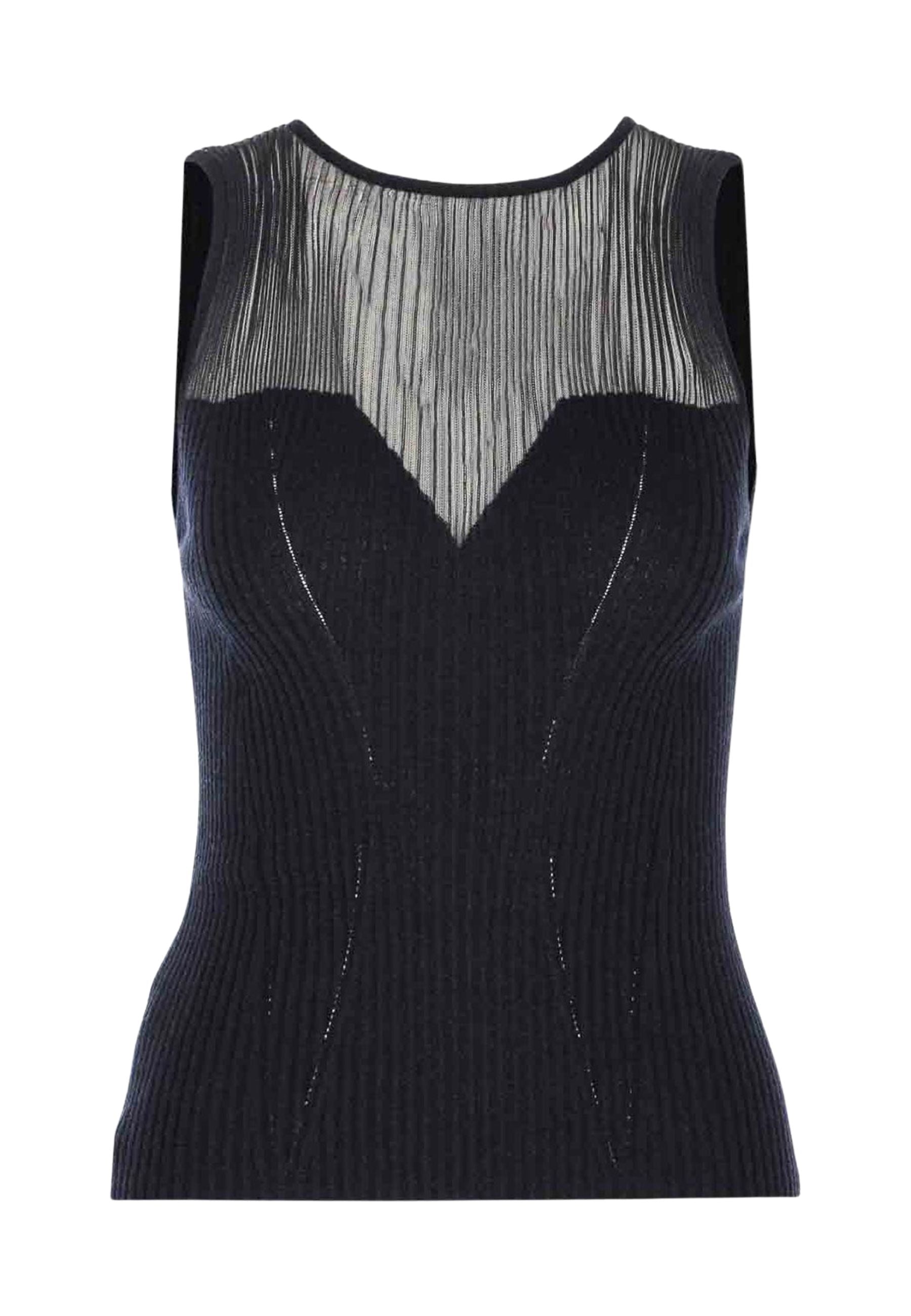 Top in lana SHISPARE con inserti trasparenti 