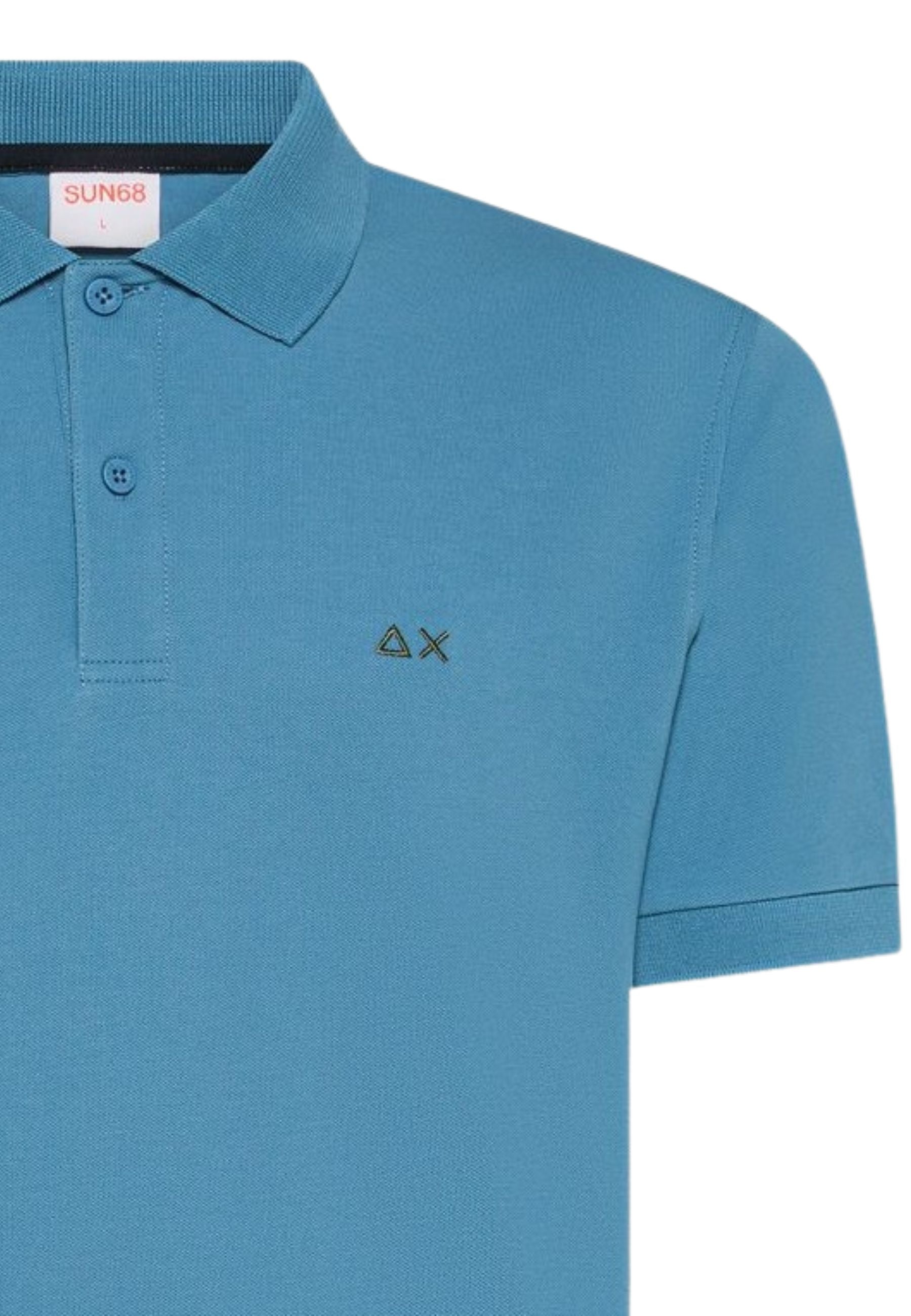 Polo in cotone blu avio con ricamo logo 
