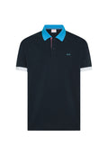 Polo in cotone blu navy con colletto a contrasto