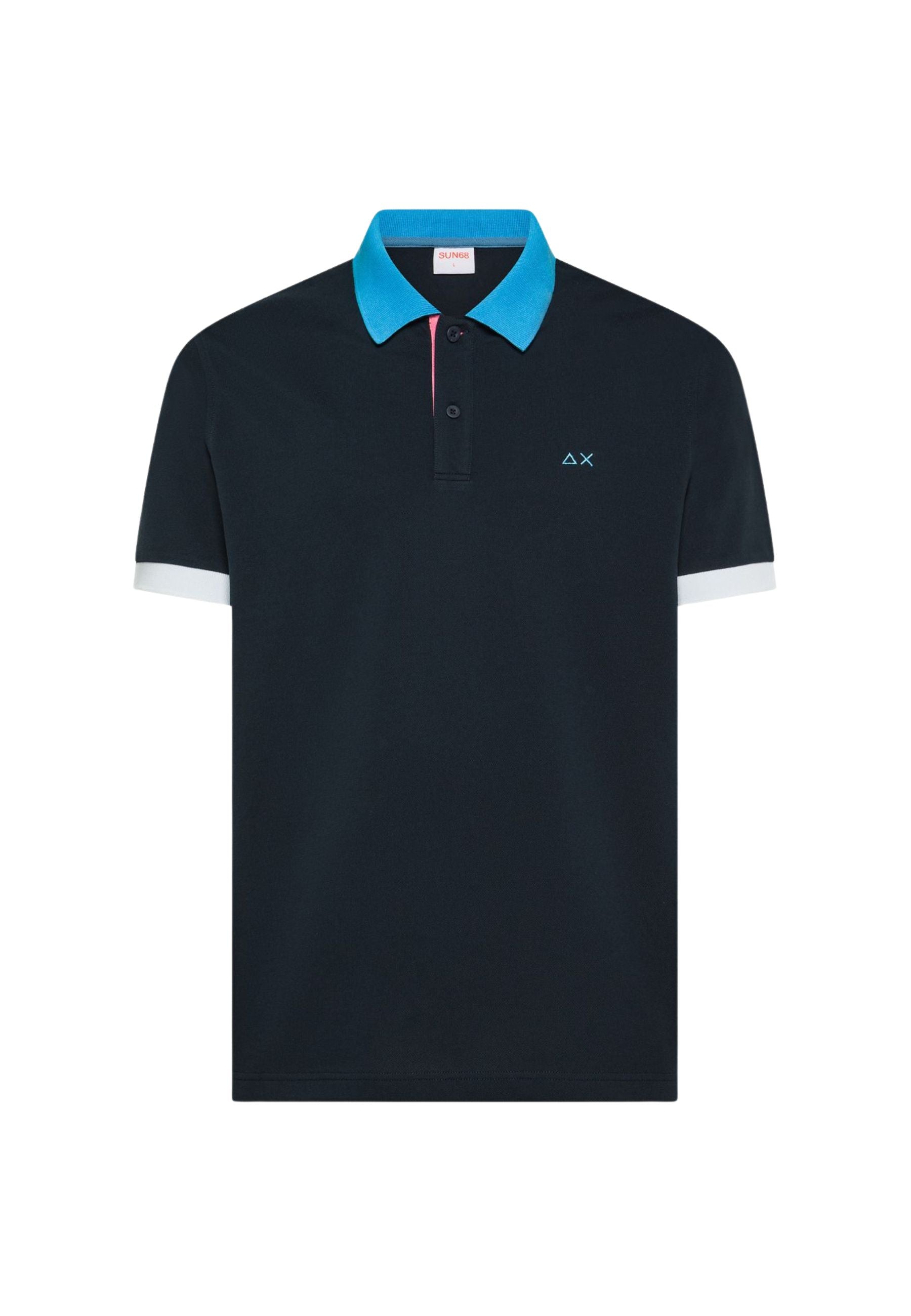 Polo in cotone blu navy con colletto a contrasto 