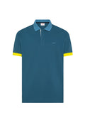 Polo in cotone blu avio scuro con colletto a contrasto