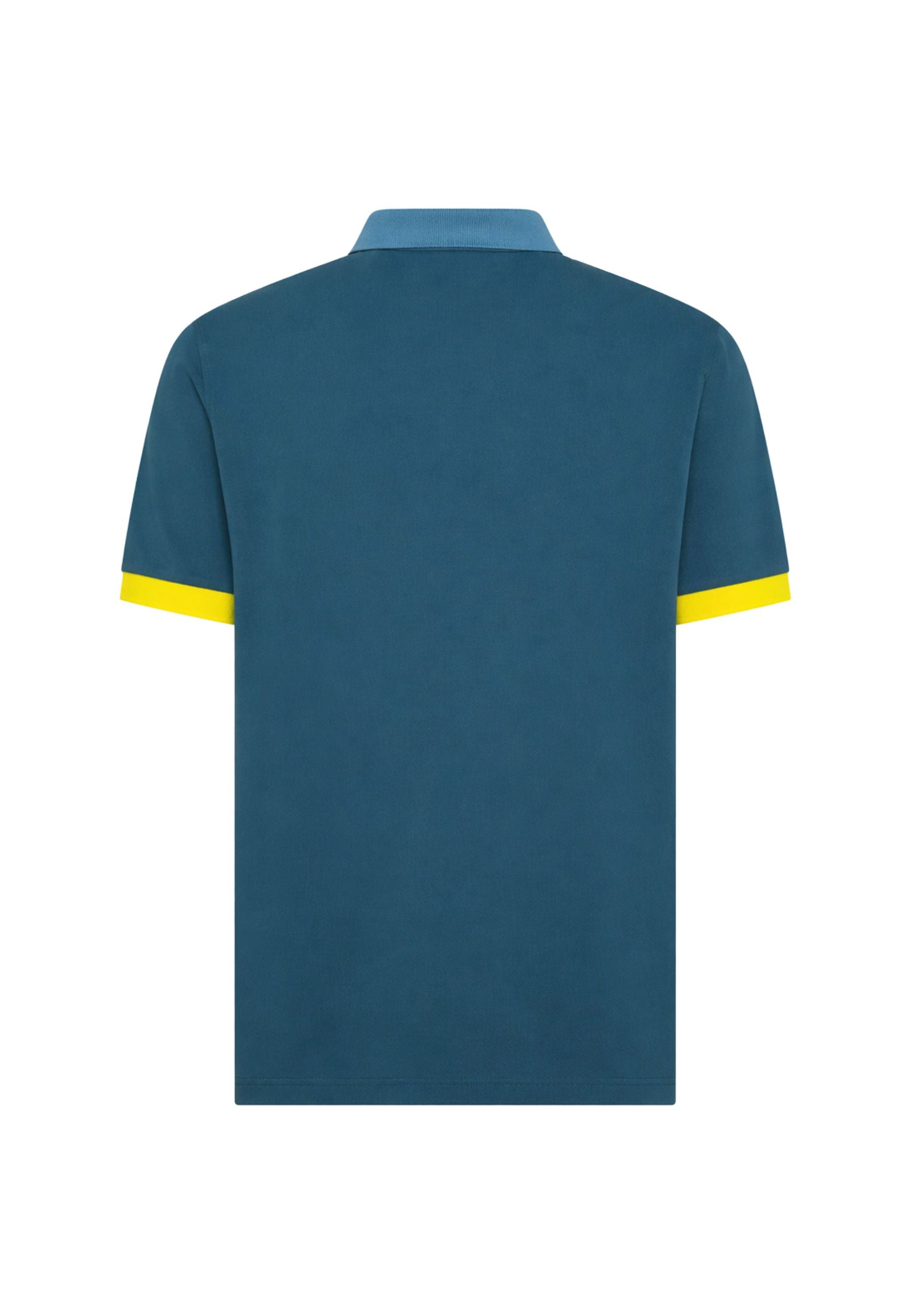 Polo in cotone blu avio scuro con colletto a contrasto 