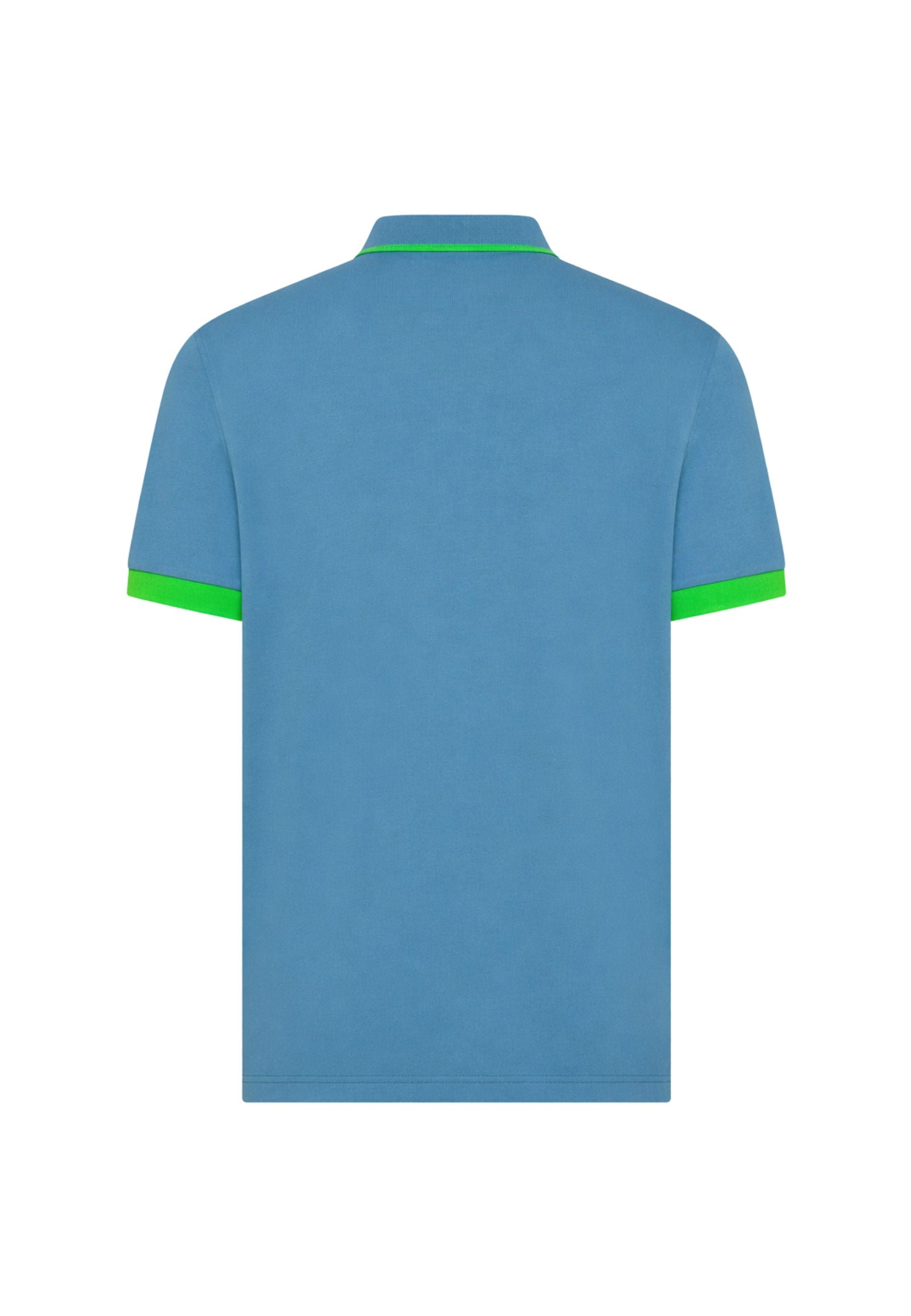 Polo in cotone blu avio con bordi fluo a contrasto 
