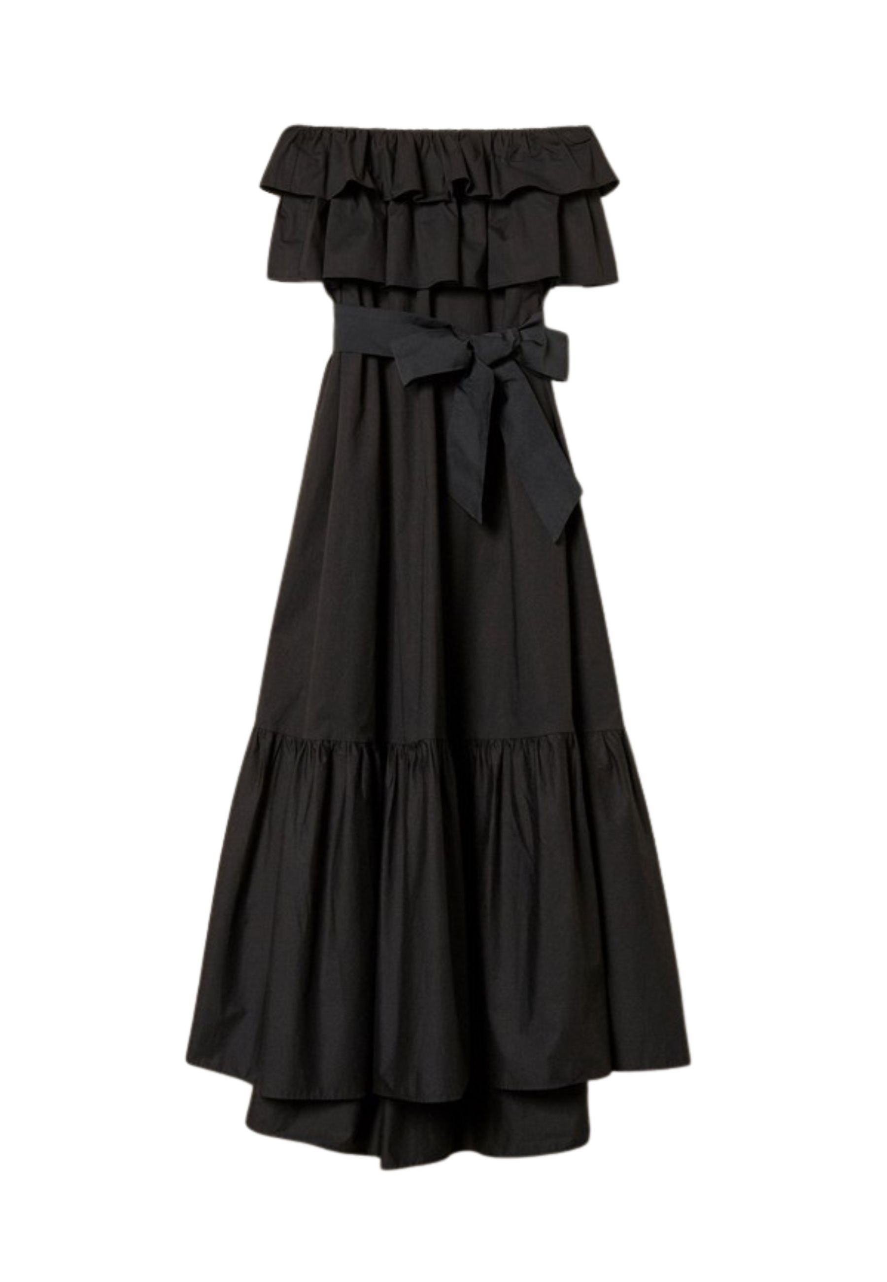 Abito lungo off shoulder Actitude Twinset in popeline stretch con balze 