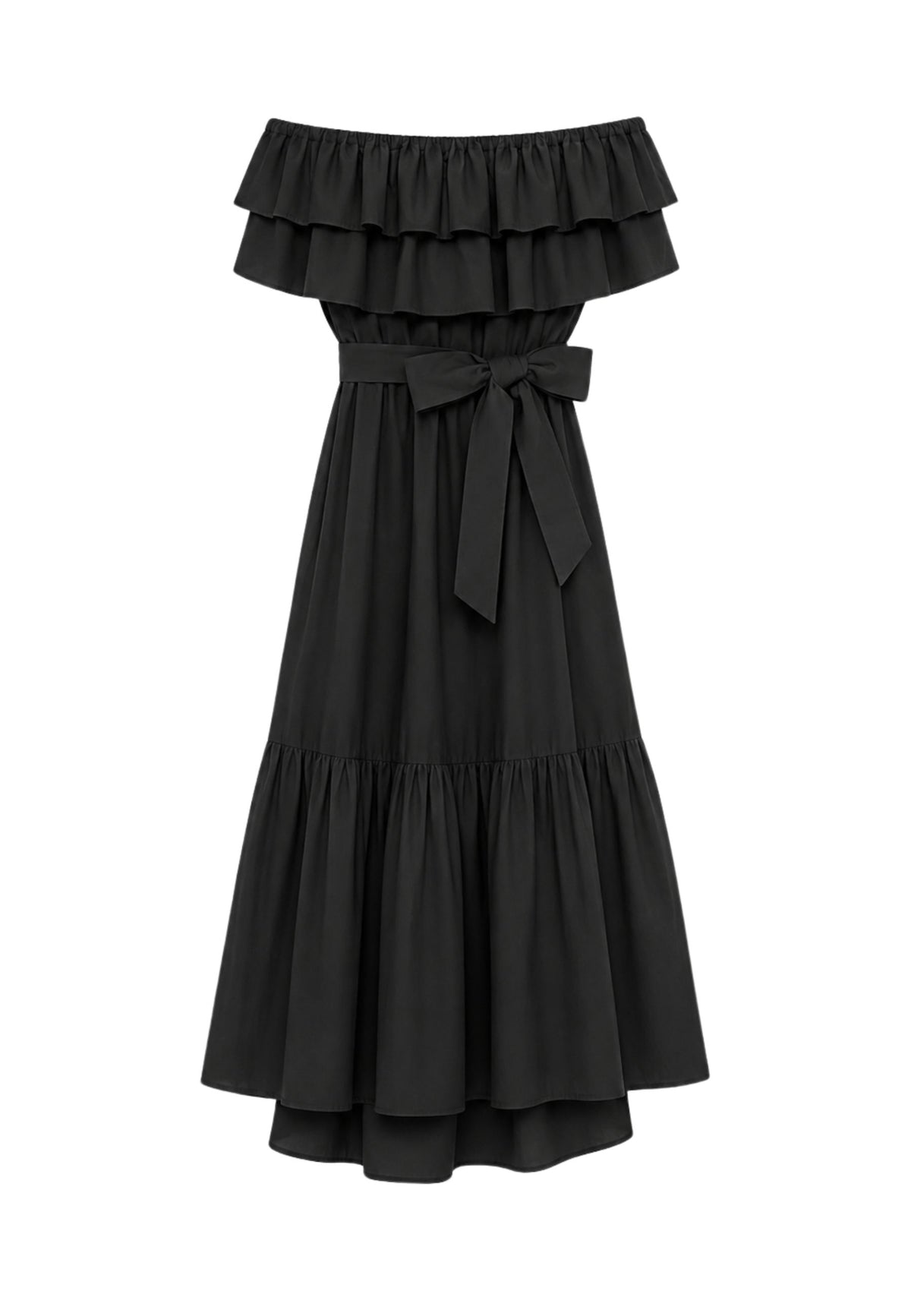 Abito lungo off shoulder Actitude Twinset in popeline stretch con balze 