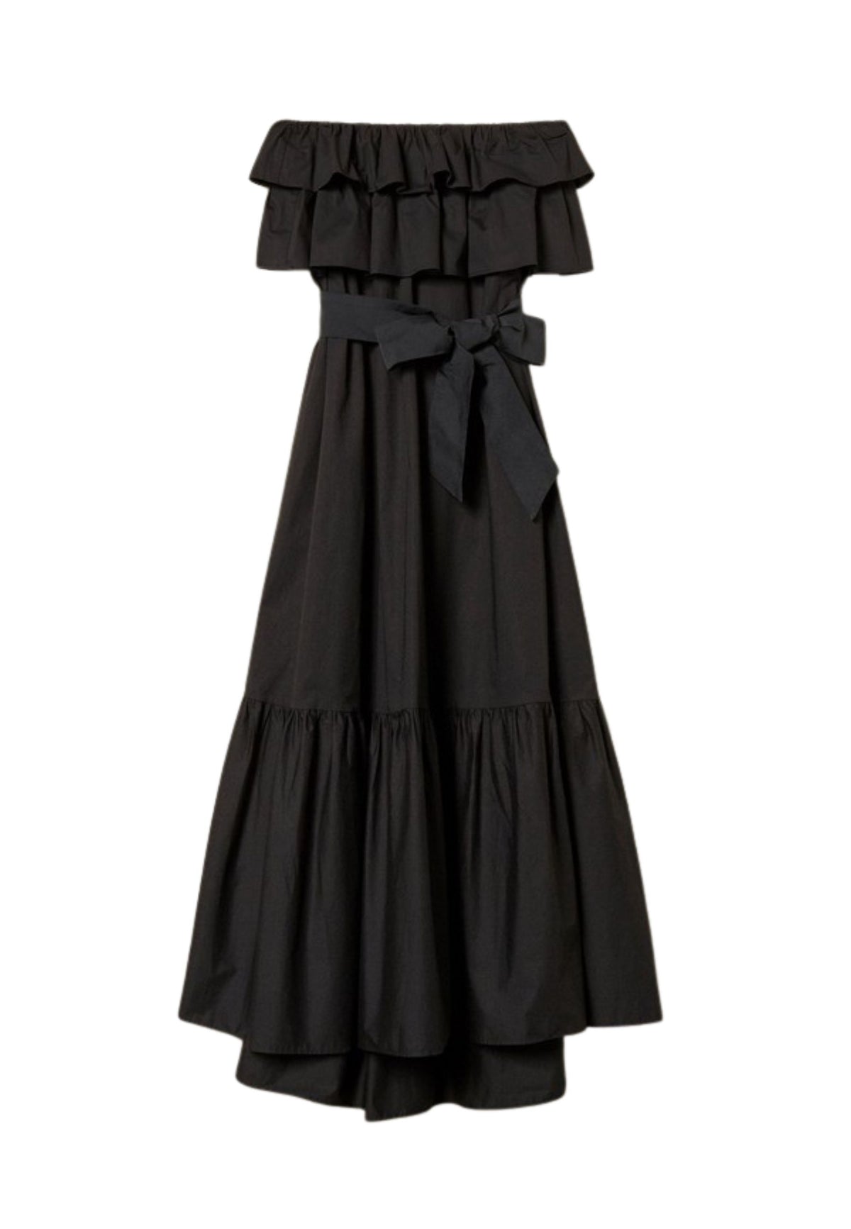 Abito lungo off shoulder Actitude Twinset in popeline stretch con balze 