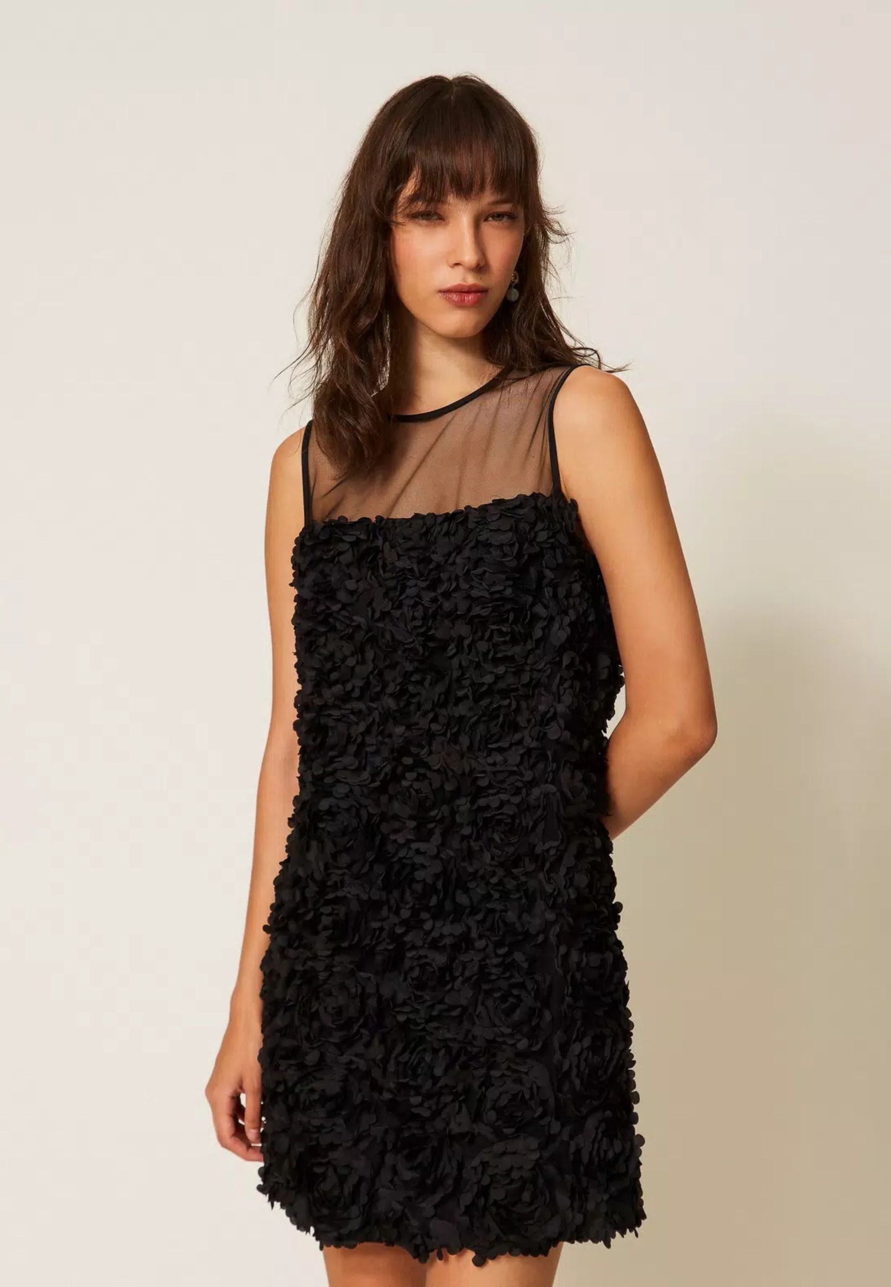 Abito corto in tulle con fiori 3D Actitude Twinset 