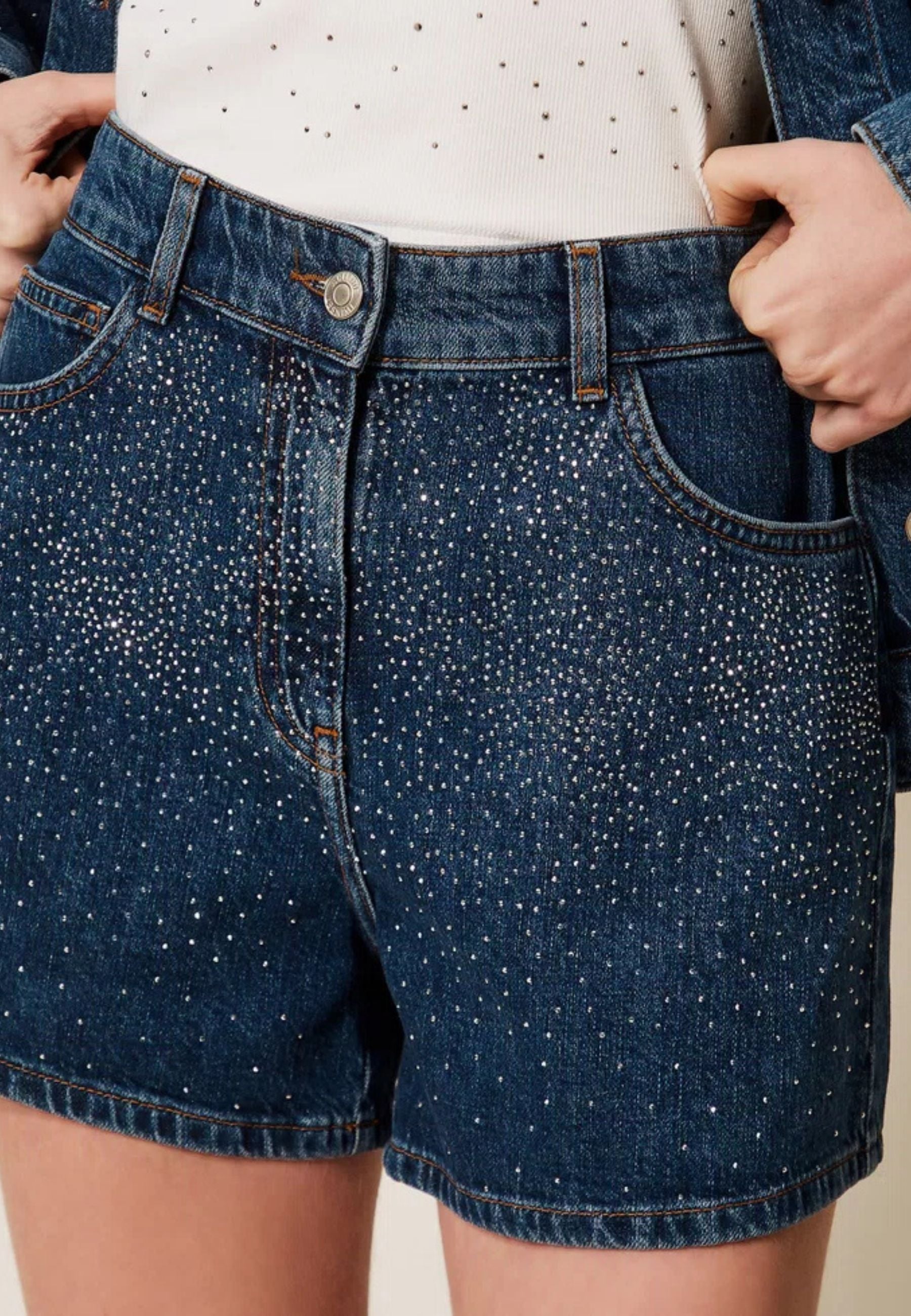 Shorts Denim Actitude con Strass Dégradé Donna 