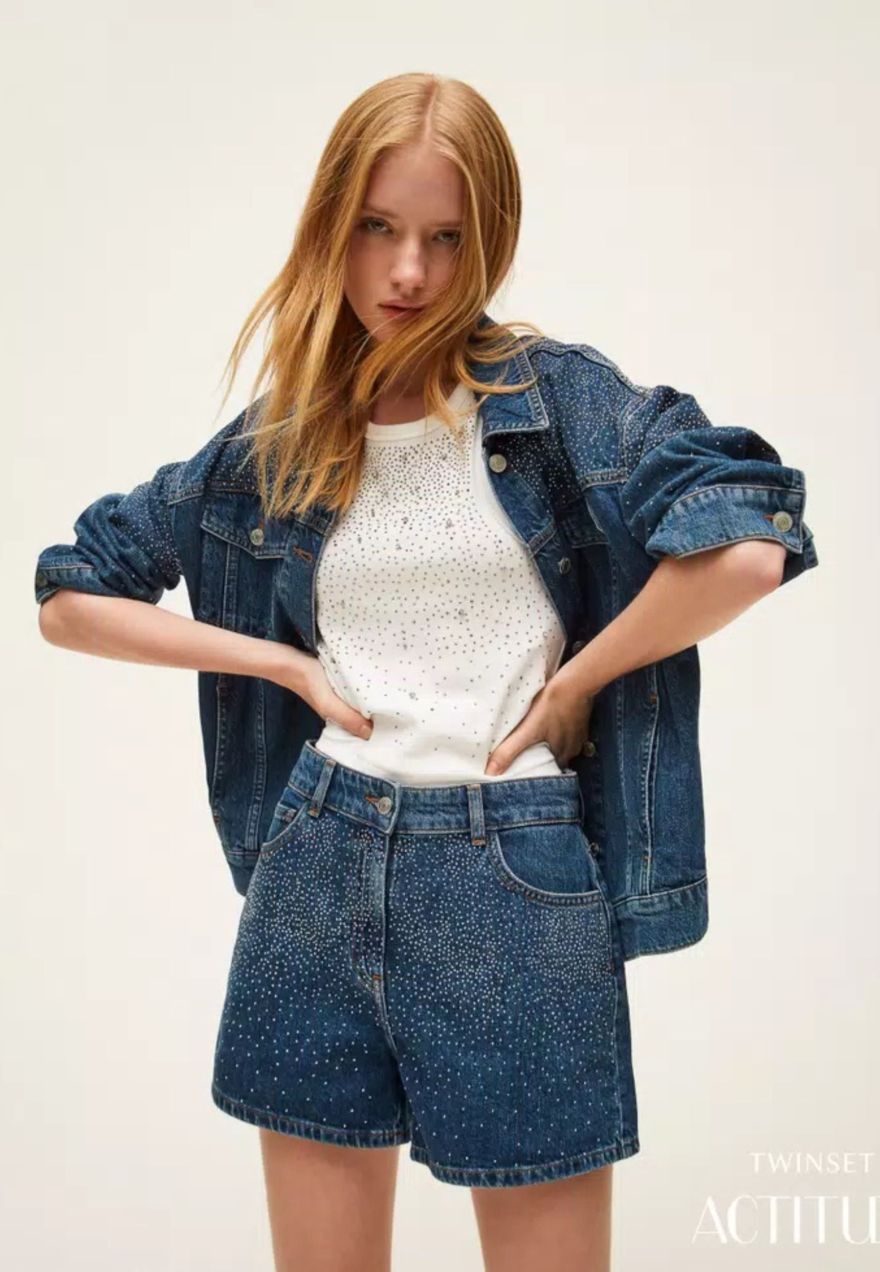 Shorts Denim Actitude con Strass Dégradé Donna 