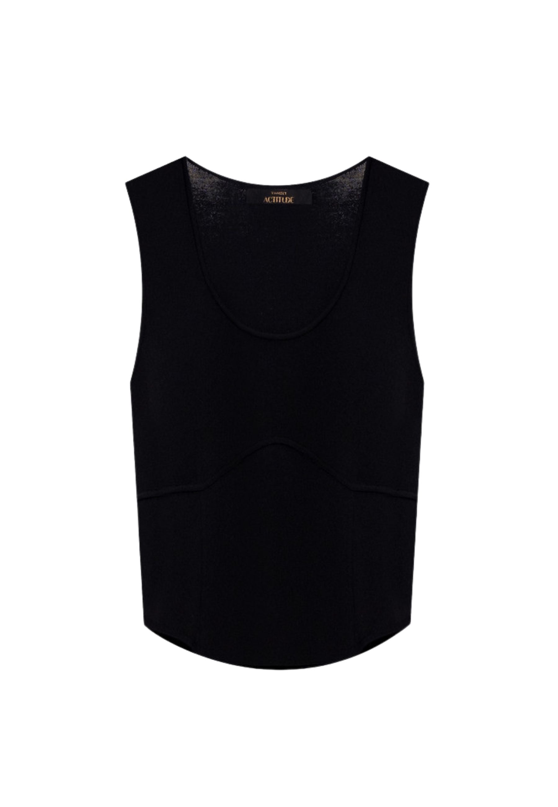 Top in maglia stretch nero con logo Oval T 