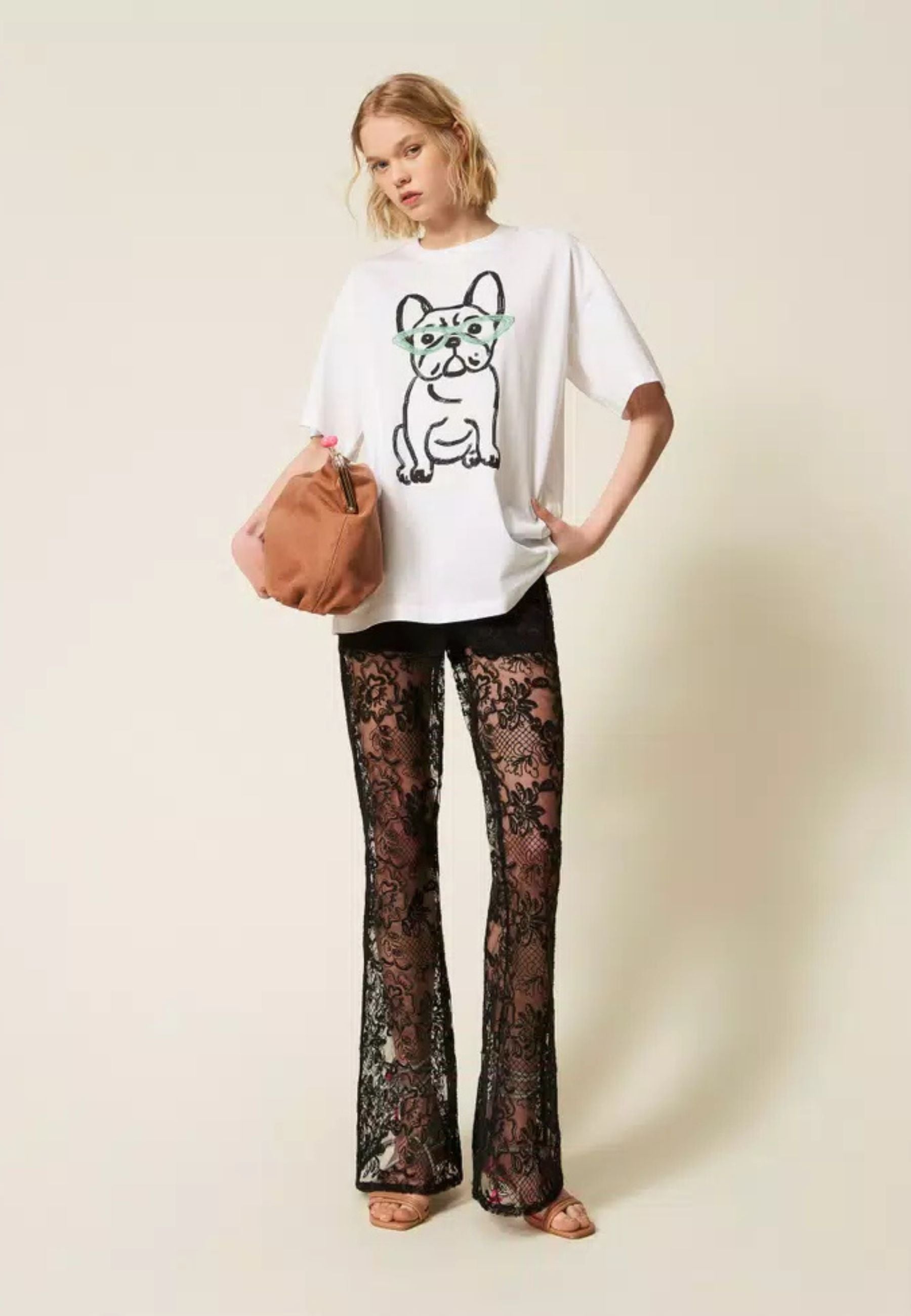 T-shirt Over Twinset Actitude x Myfo - stampa "Papers Bulldog" 
