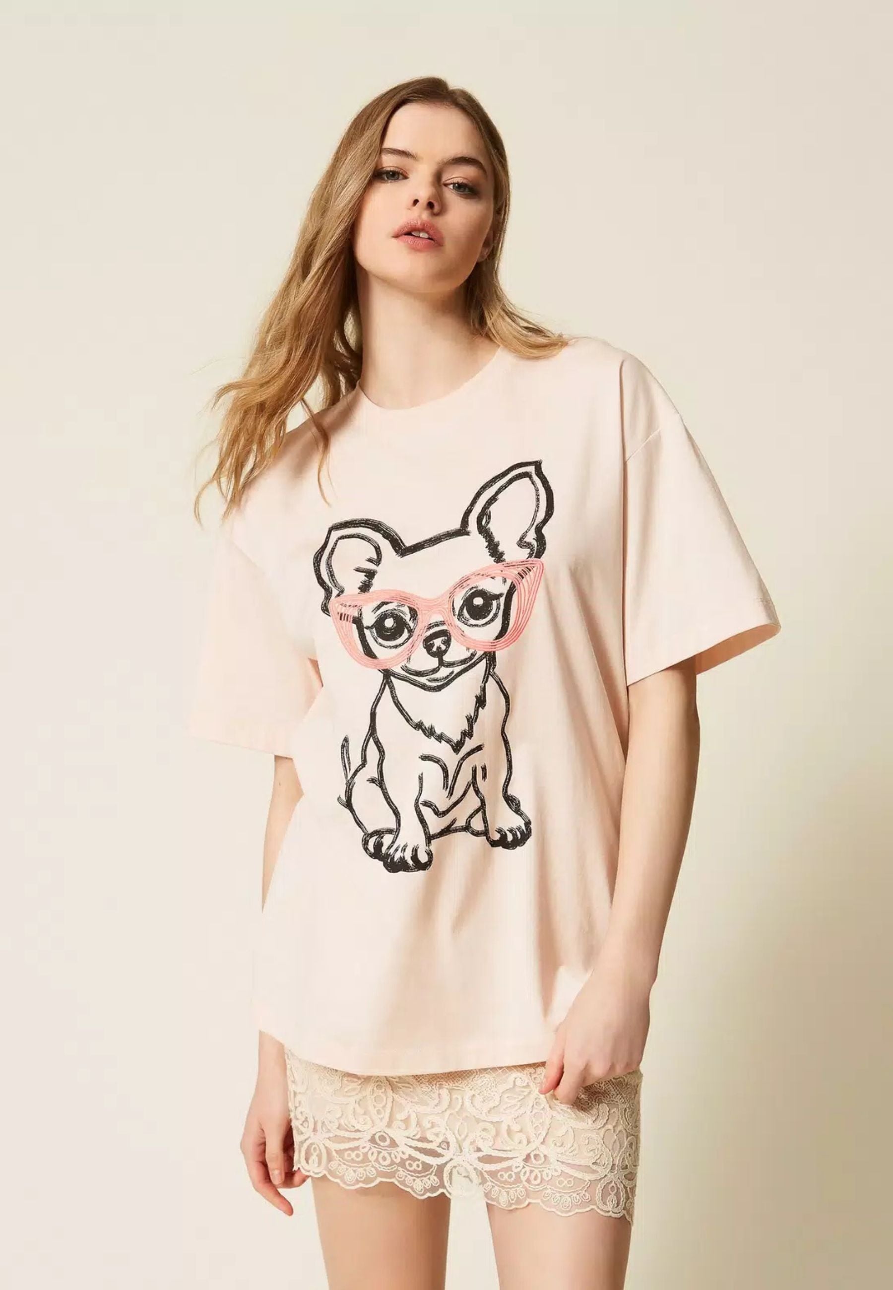 T-shirt oversize con stampa e ricamo - Actitude by Twinset 