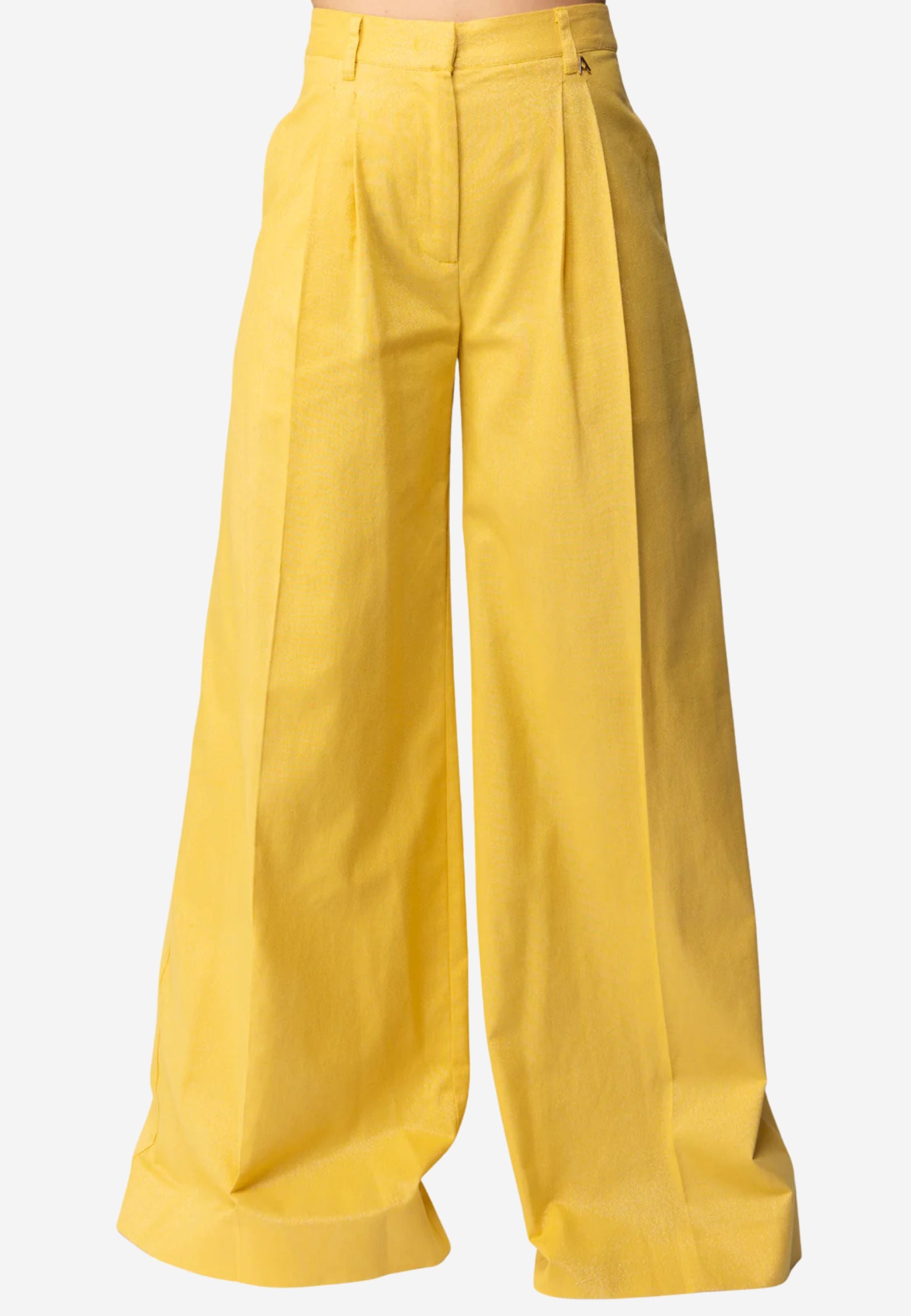 Twinset Pantaloni Palazzo in Cotone e Lino con Lurex - Giallo 