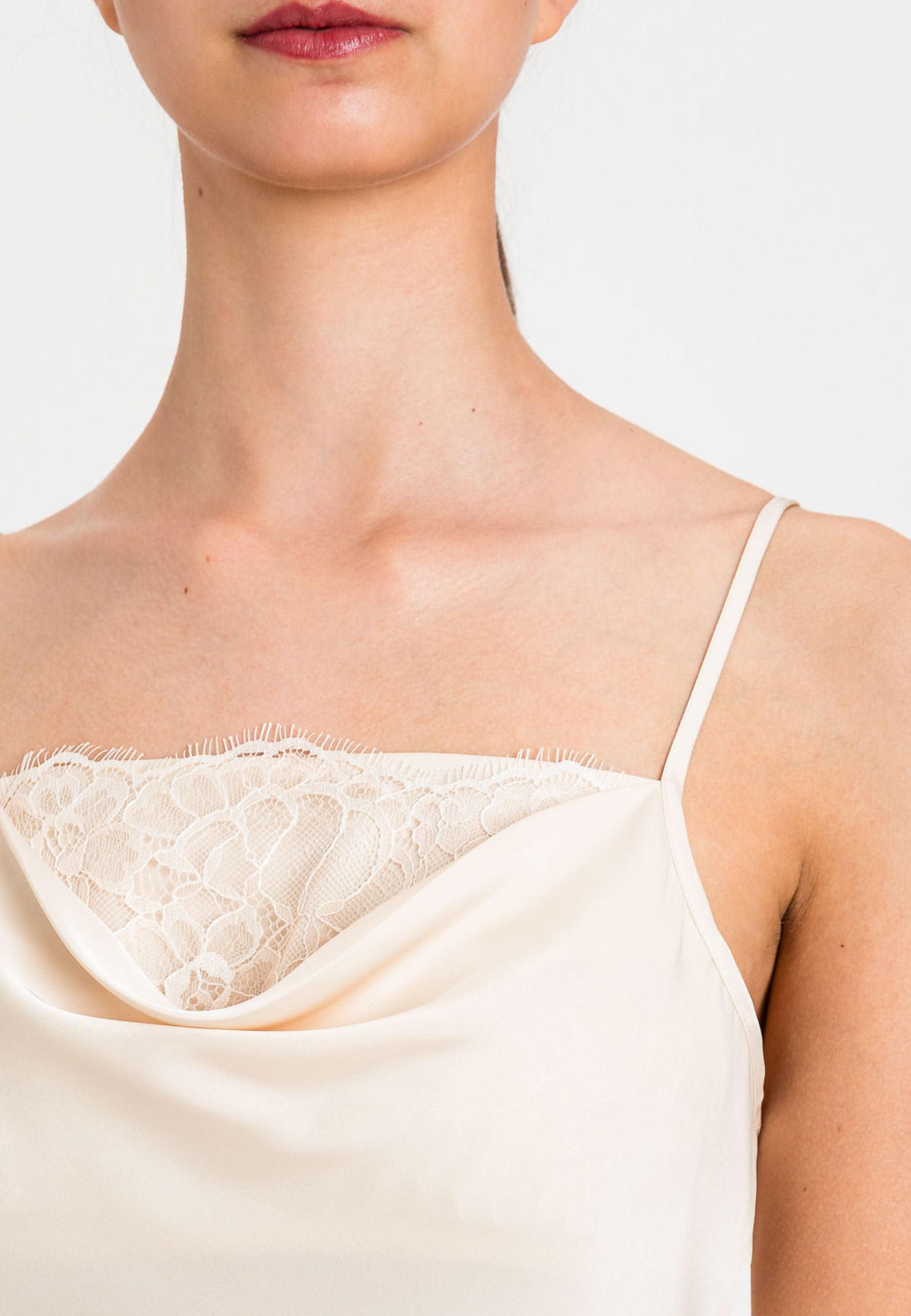 Twinset Top Satin con Inserto in Pizzo - Avorio 