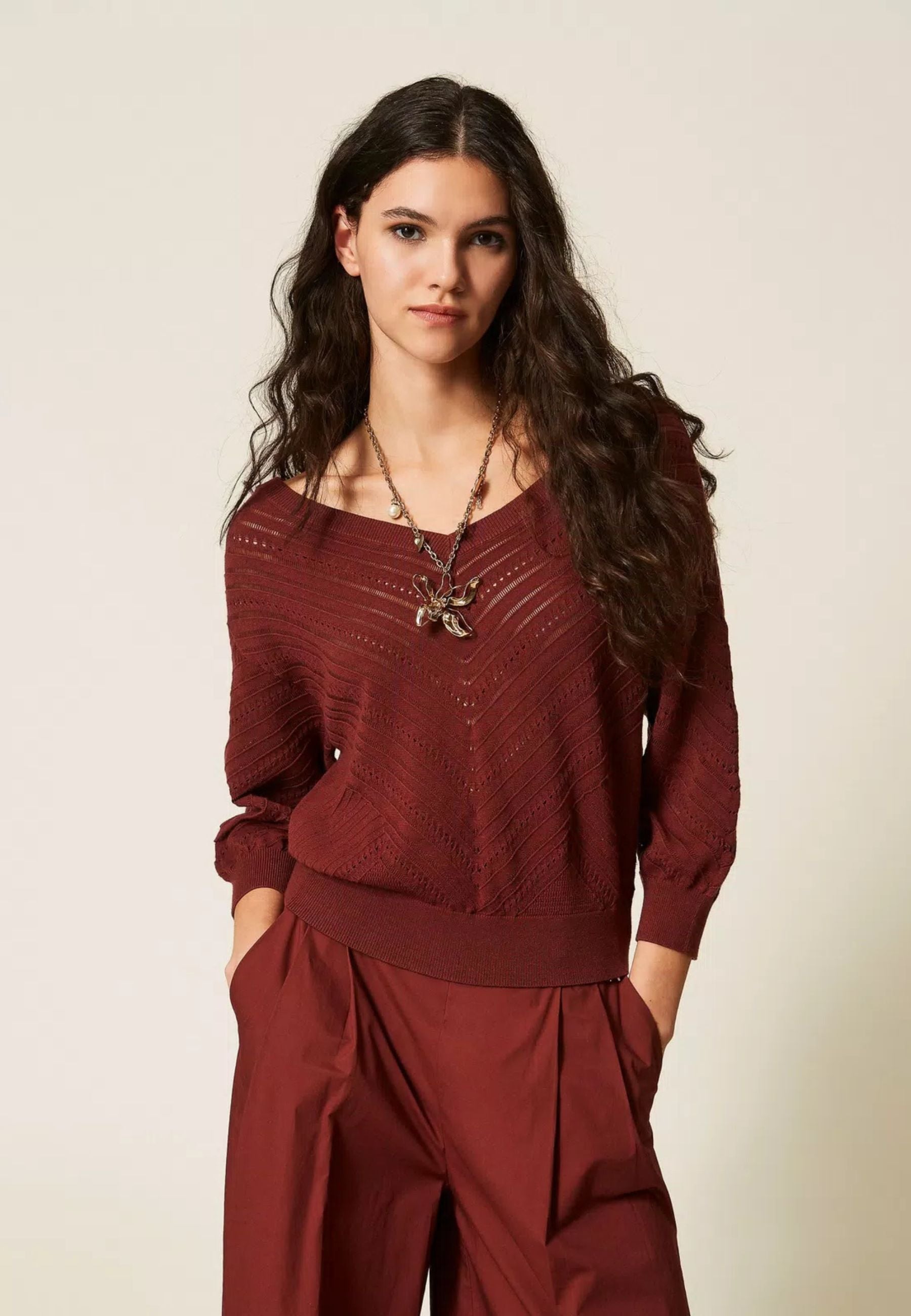 Actitude Maglia Chevron in Misto Viscosa con Lavorazione Punzonata 