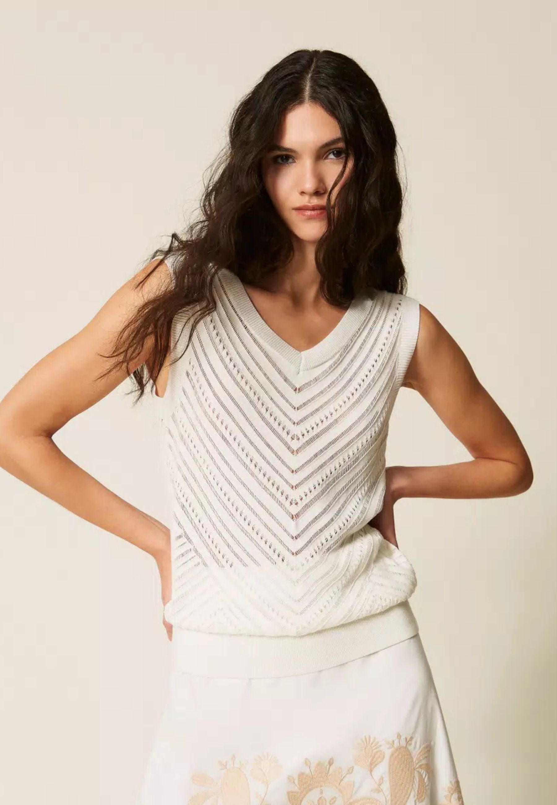 Actitude Top in Maglia Chevron in Misto Viscosa 
