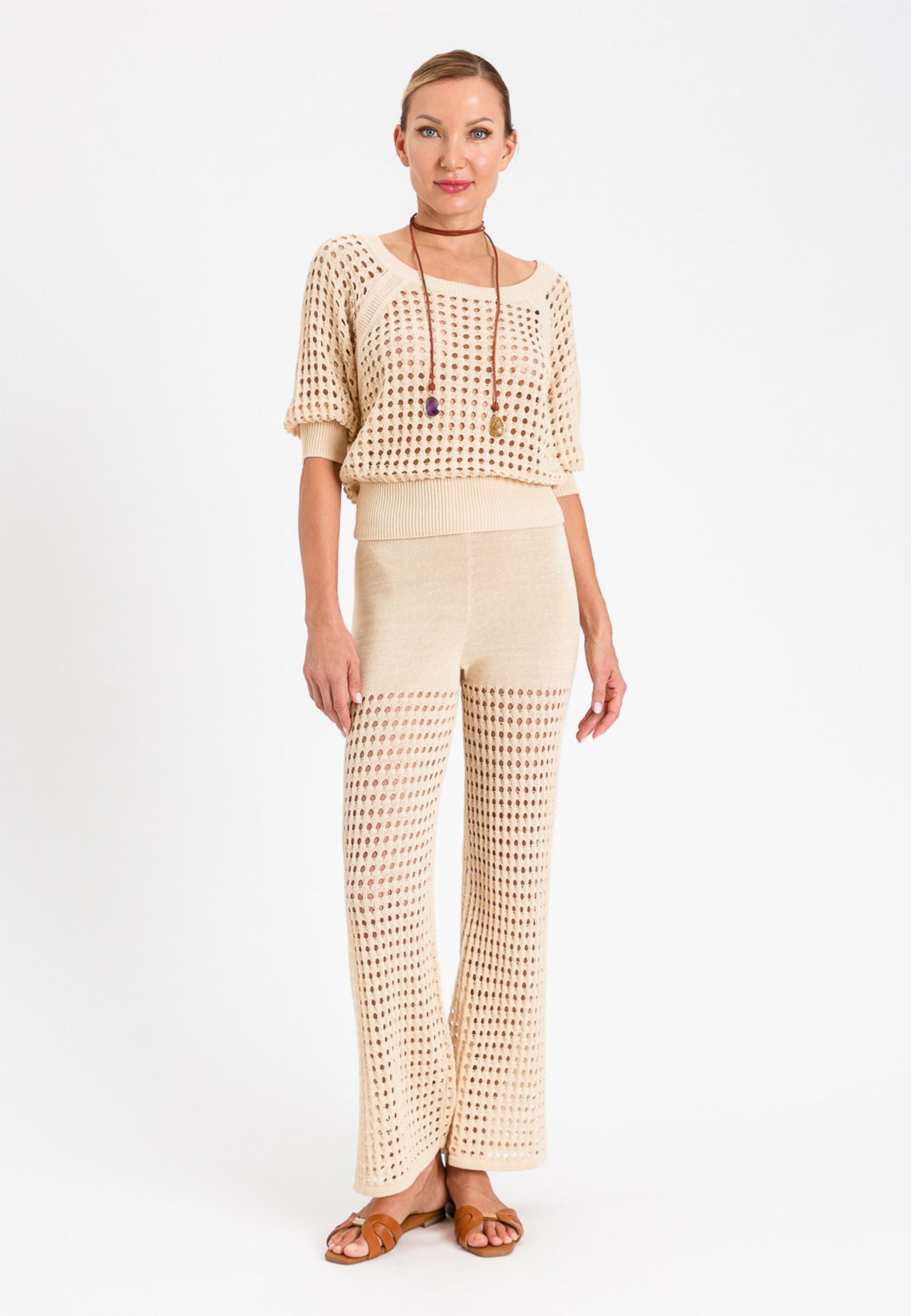 Twinset Maglia Traforata in Cotone Blend - Giallo Chiaro 