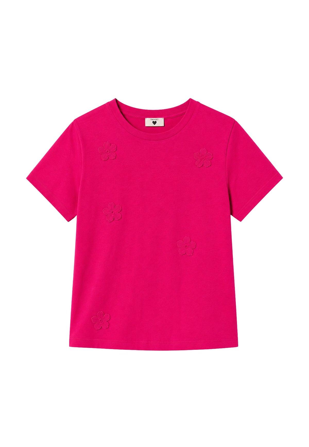 T-shirt fitted con fiori crochet 
