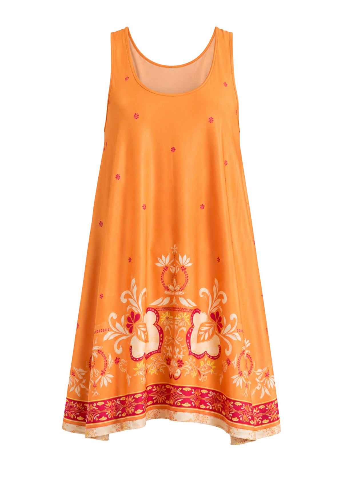 Mini abito stampa foulard arancione con schiena scoperta 