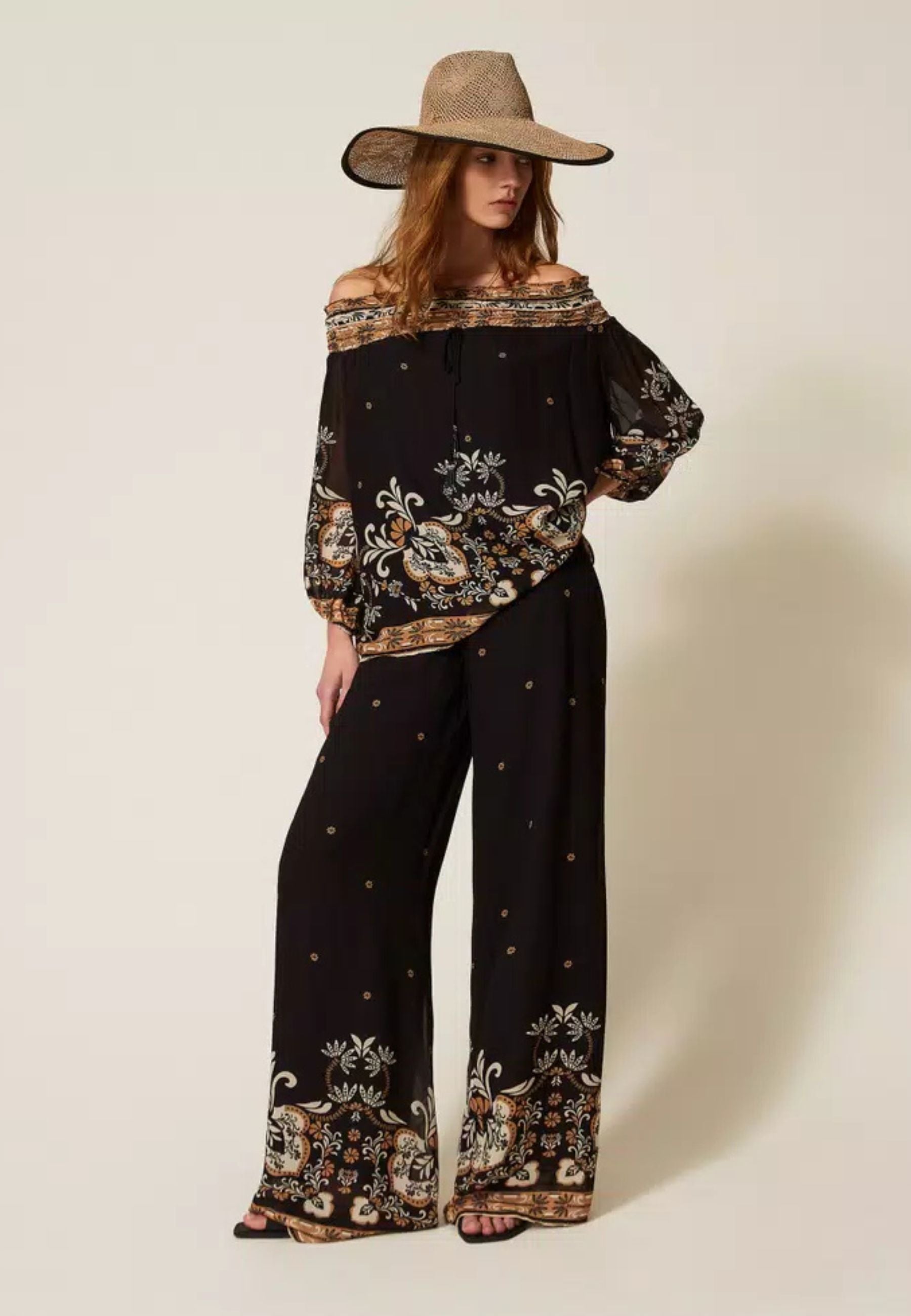 Blusa Twinset in georgette di viscosa con stampa foulard 