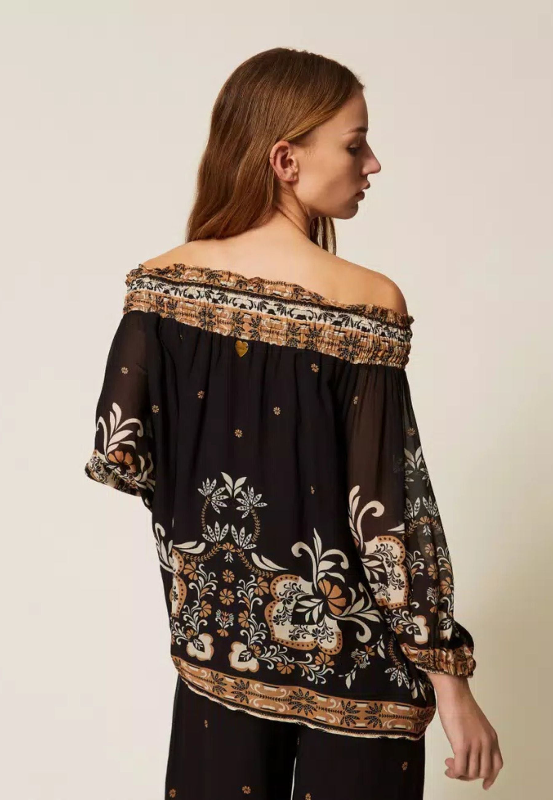 Blusa Twinset in georgette di viscosa con stampa foulard 