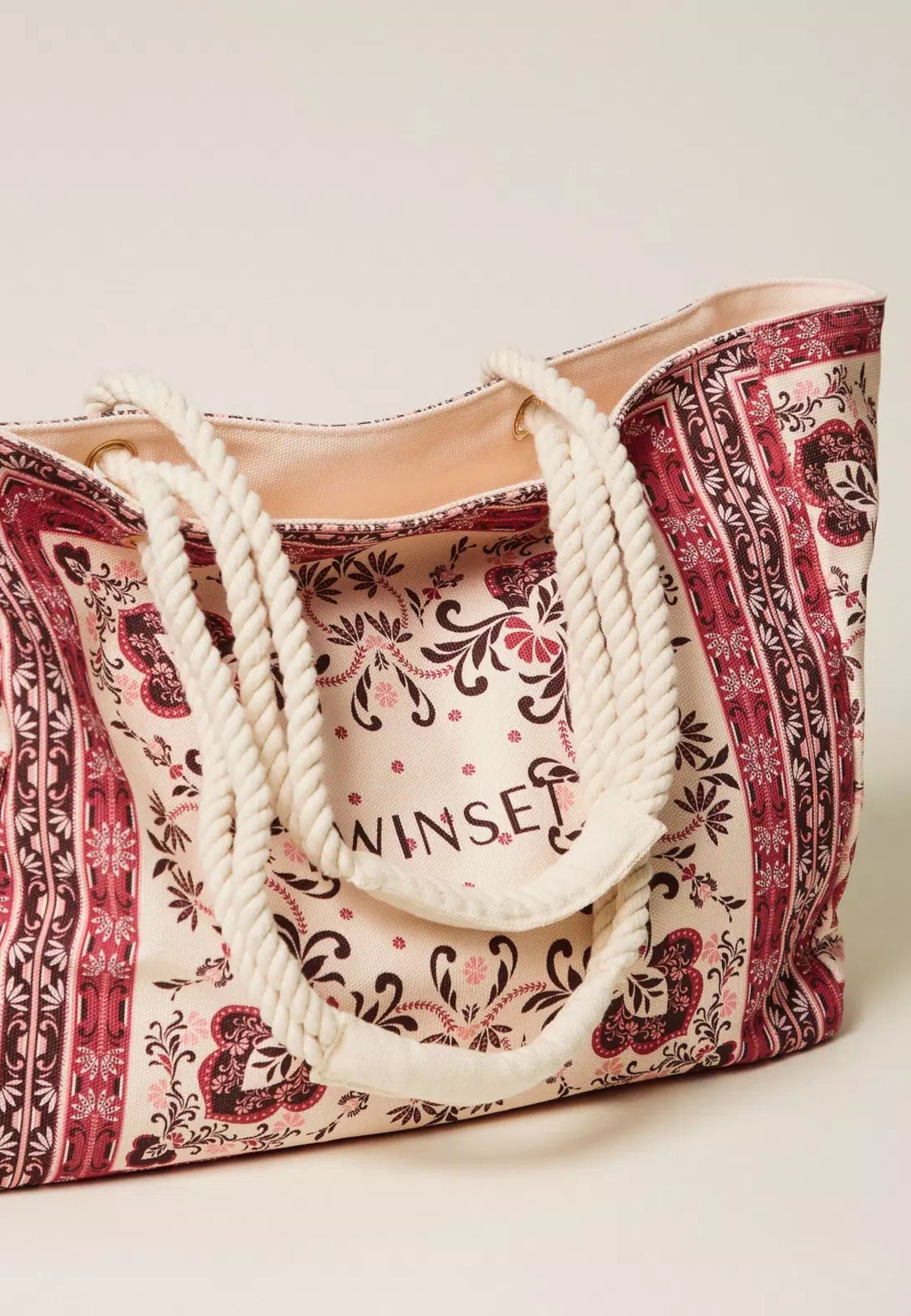 Borsa Shopper in Canvas con Stampa Foulard Fuchsia 