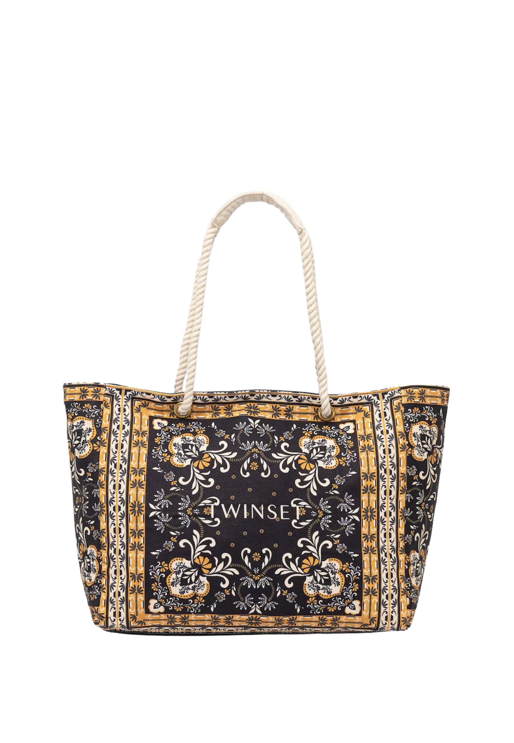 Borsa Shopper in Canvas con Stampa Foulard 