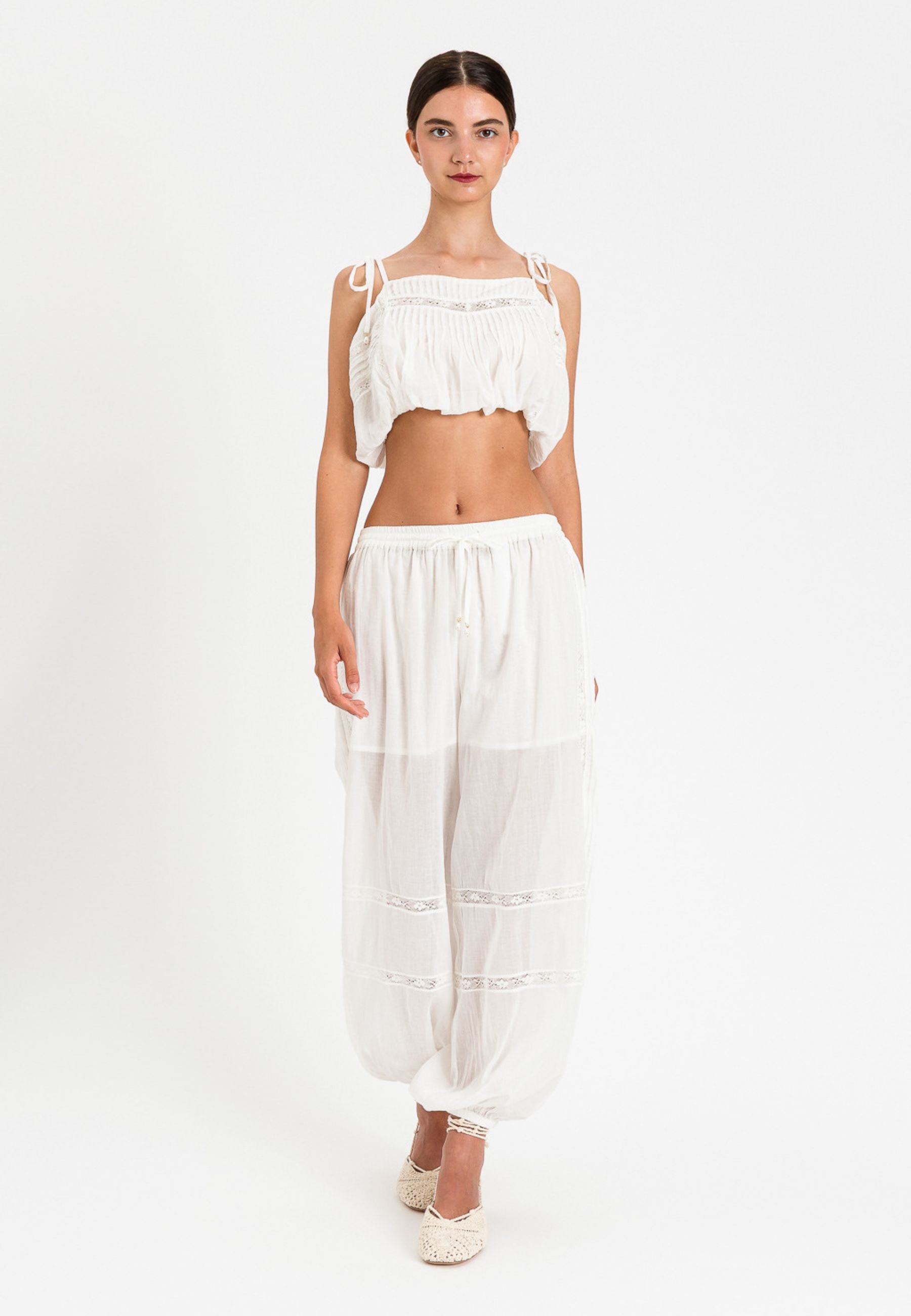 Pantalone Twinset U&B in cotone con inserti in pizzo 