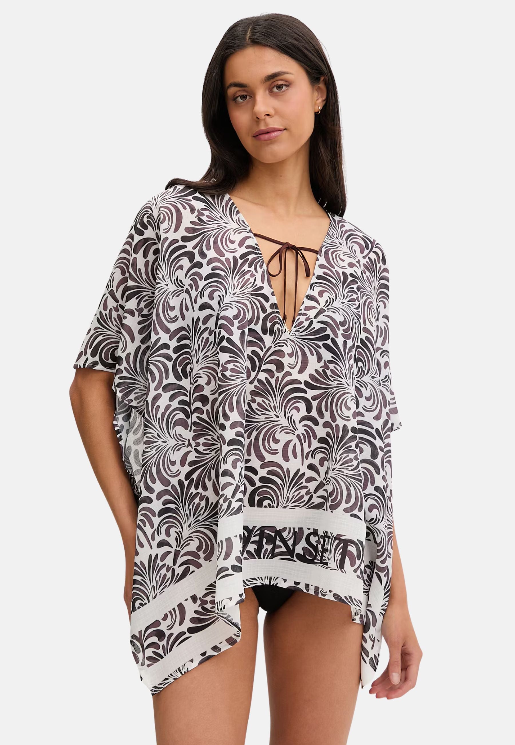Copricostume poncho da spiaggia donna con stampa botanica 