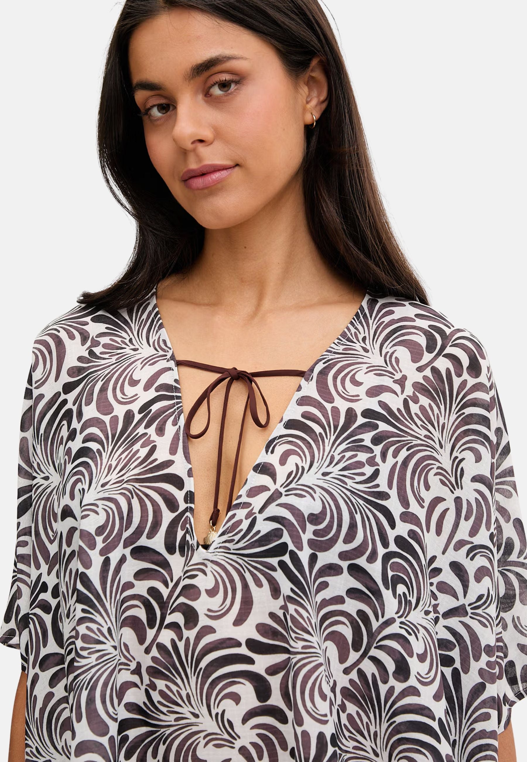 Copricostume poncho da spiaggia donna con stampa botanica 