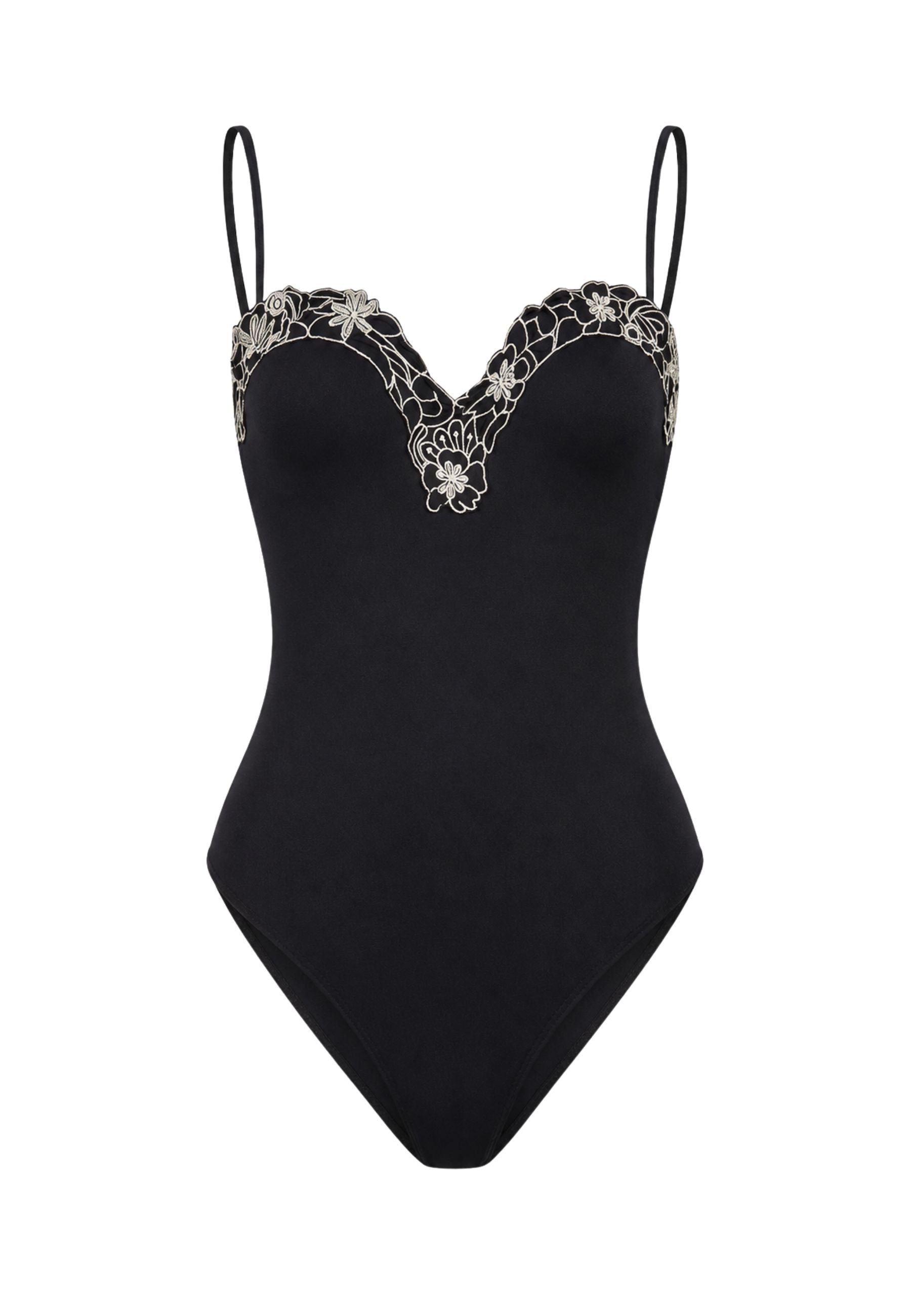Costume Intero Twinset Nero con Ricamo Floreale 