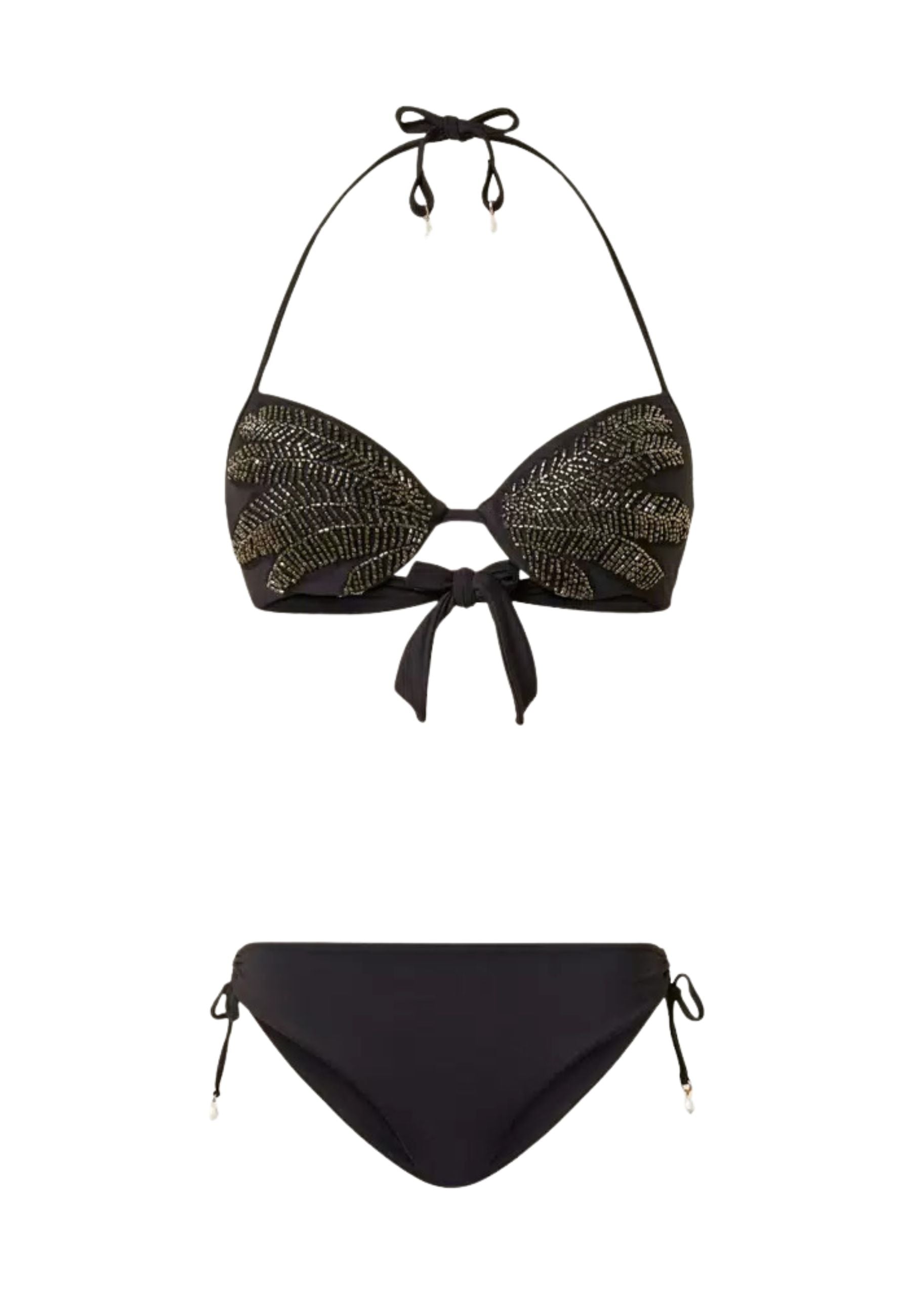 Bikini Push-Up con Ricamo Gioiello e Slip Regolabile 