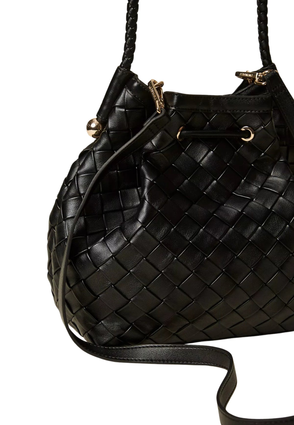 Borsa a Secchiello Twinset Intrecciata a Mano Nera 