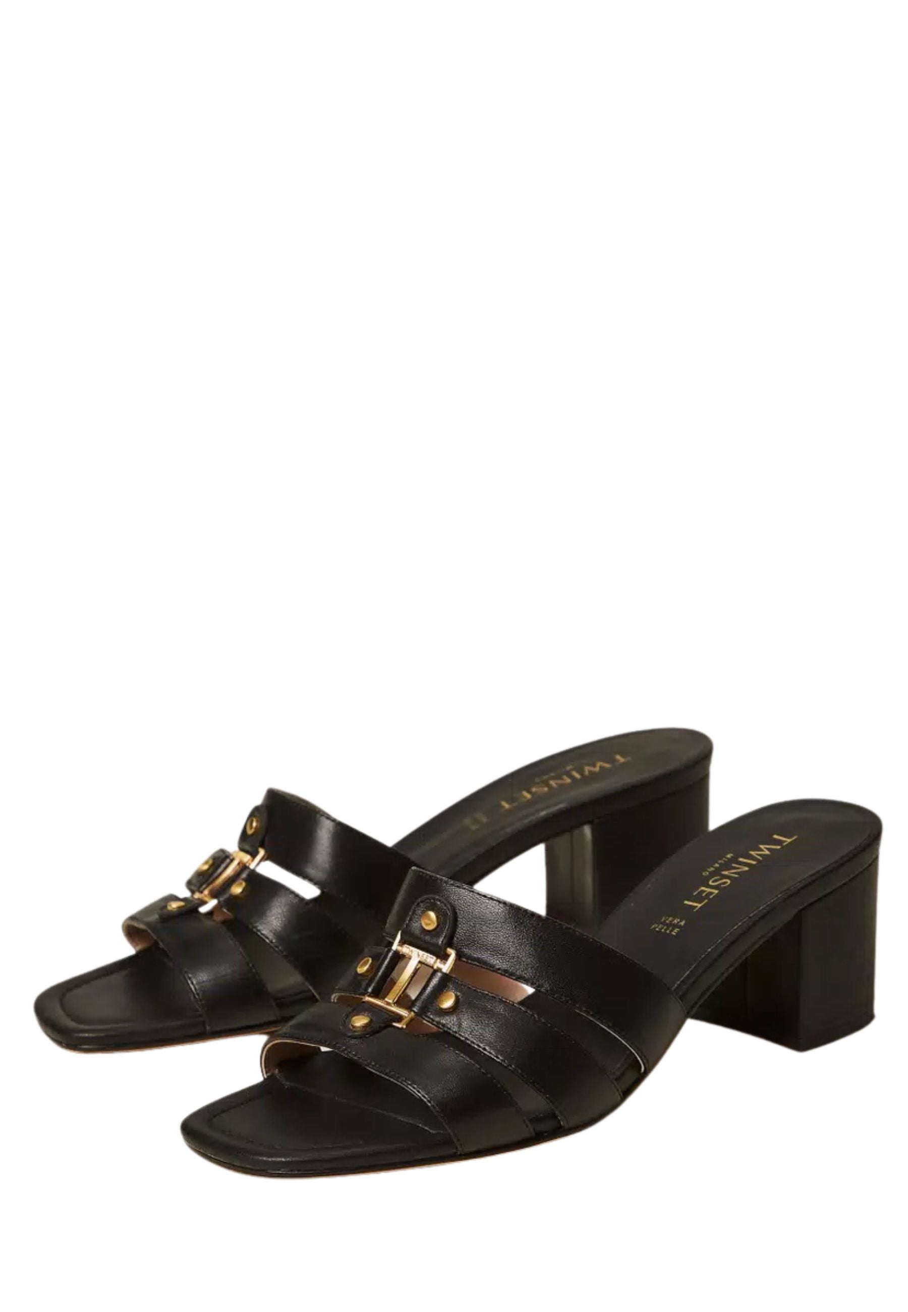 Sandali mules in pelle con logo 