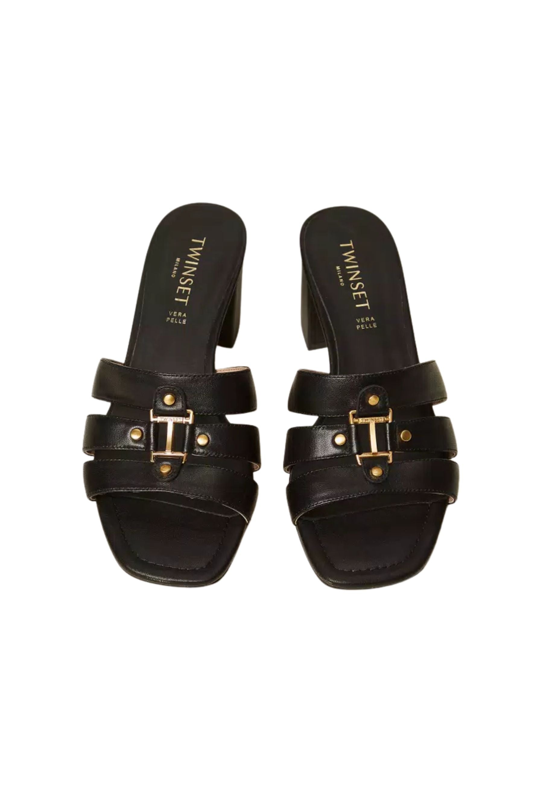 Sandali mules in pelle con logo 