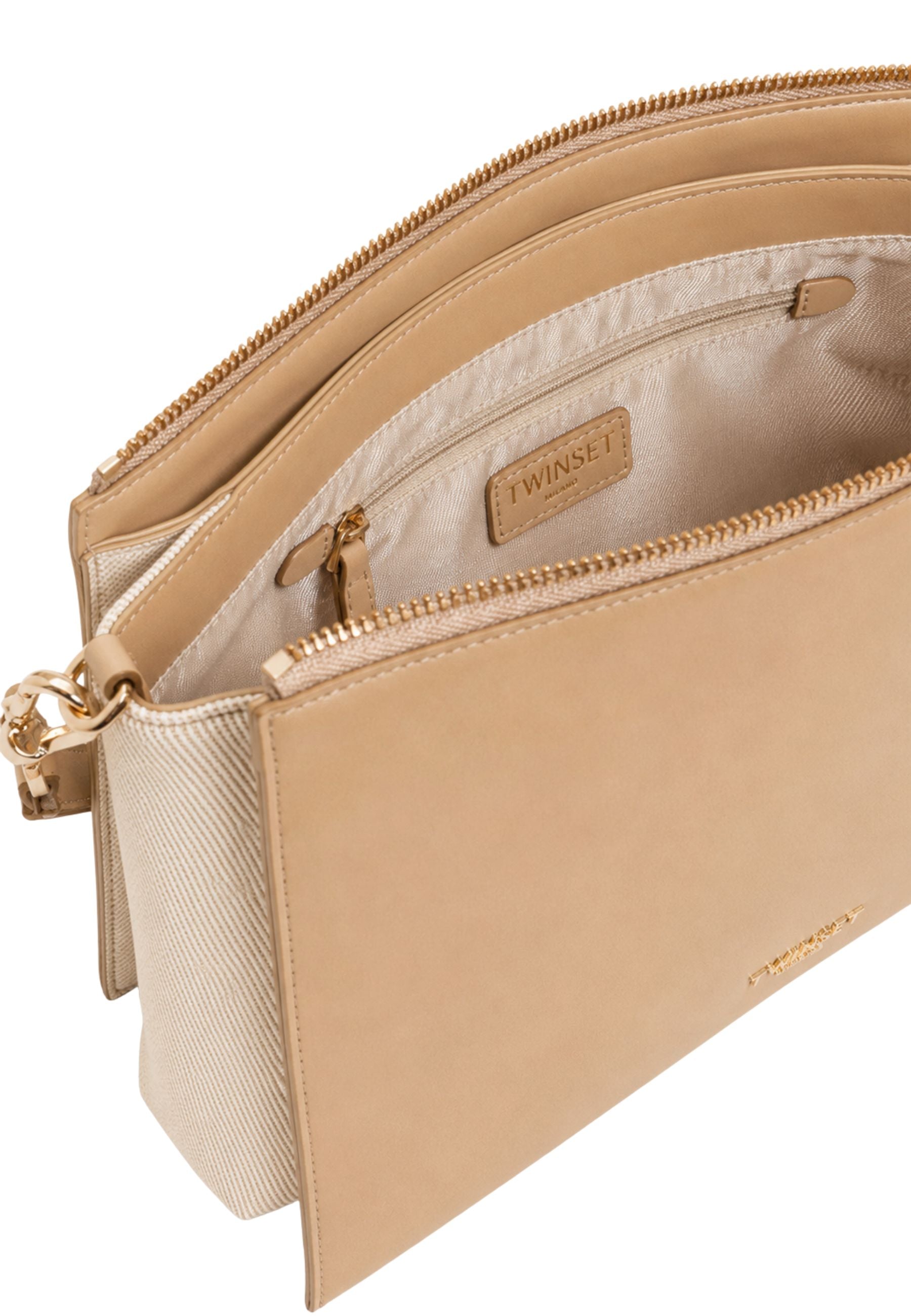 Borsa a Tracolla con Inserti in Tessuto 