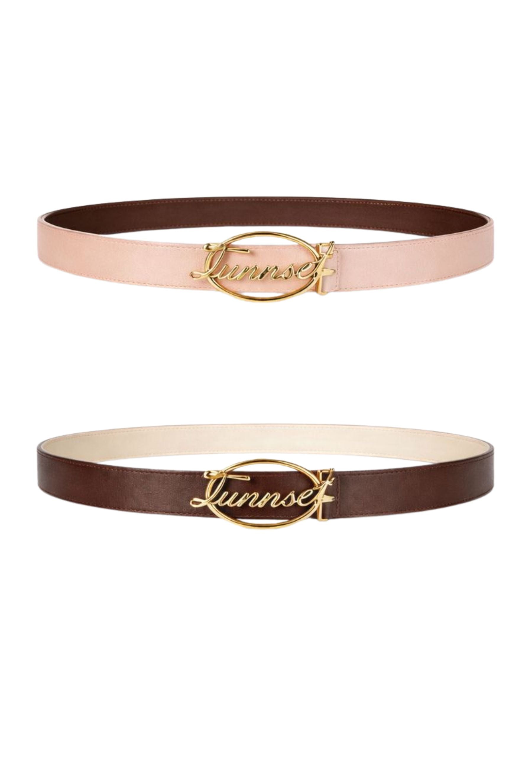 Cintura double face Twinset in pelle - Rosa / Marrone 