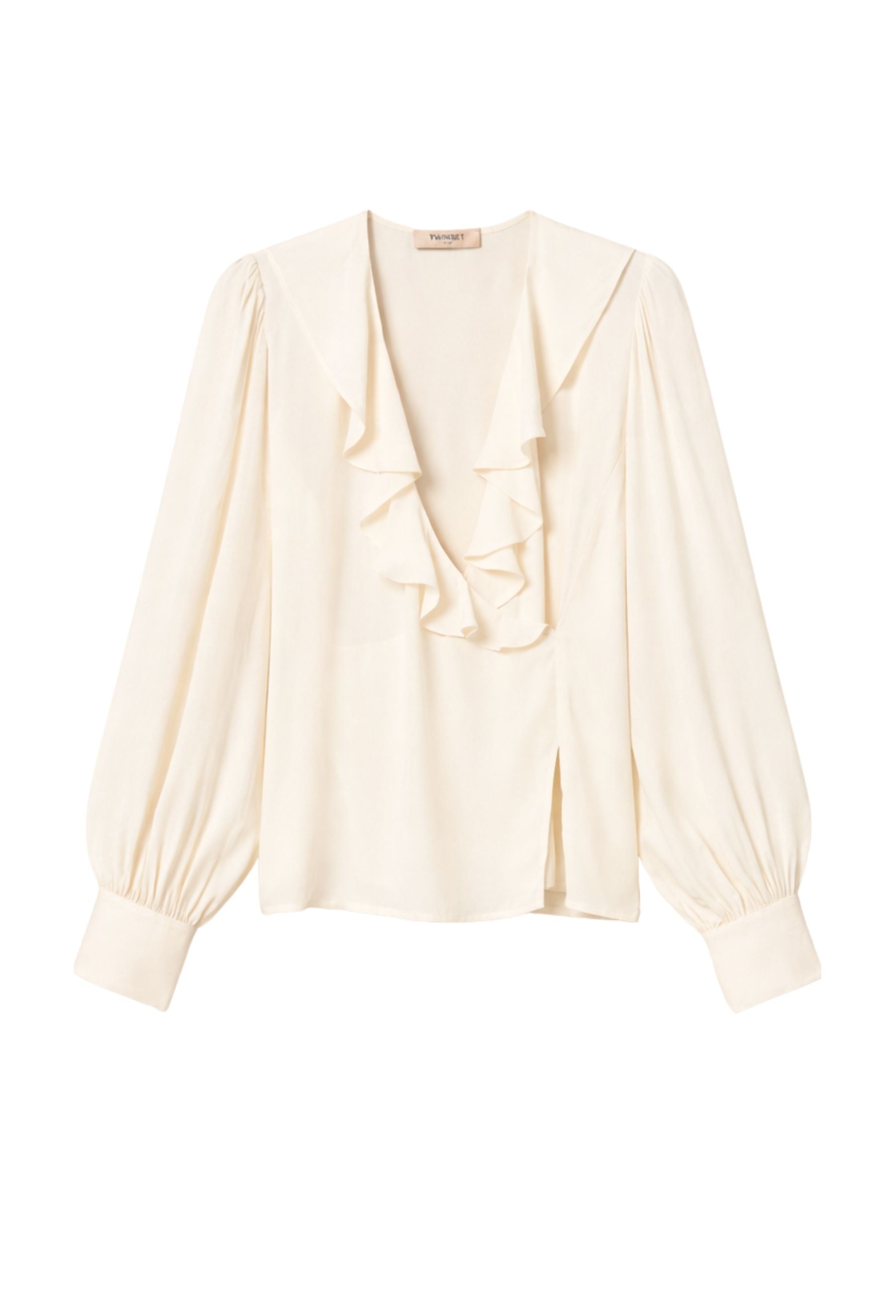 Blusa in crêpe de Chine con volant 