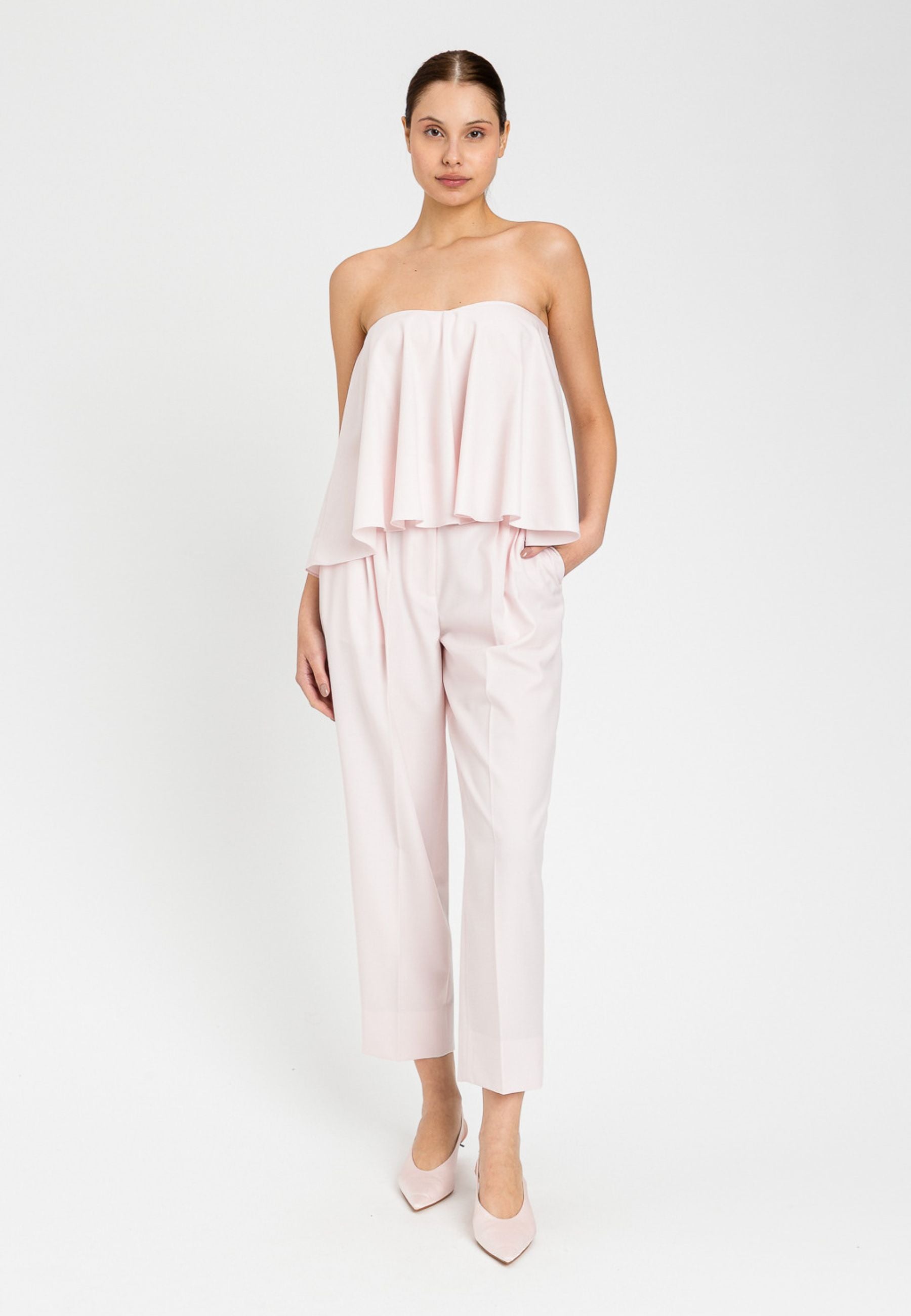 Pantaloni cropped in fresco di misto lana 