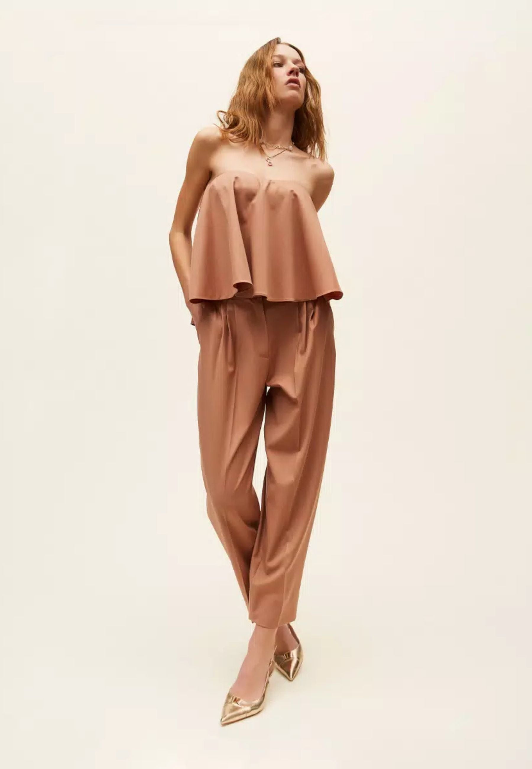 Pantaloni cropped in fresco di misto lana 