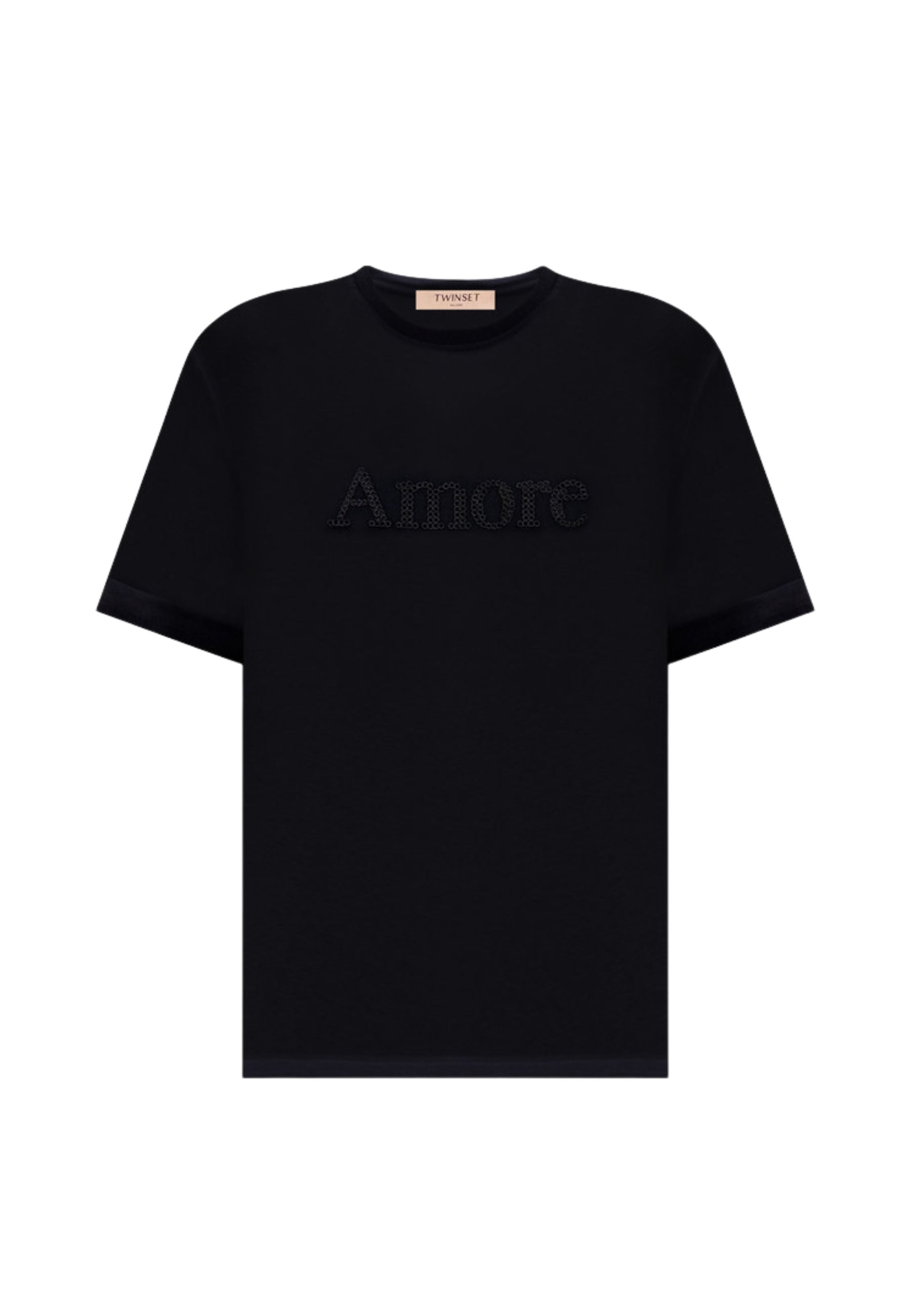 T-shirt "Amore" in cotone con ricamo tono su tono 