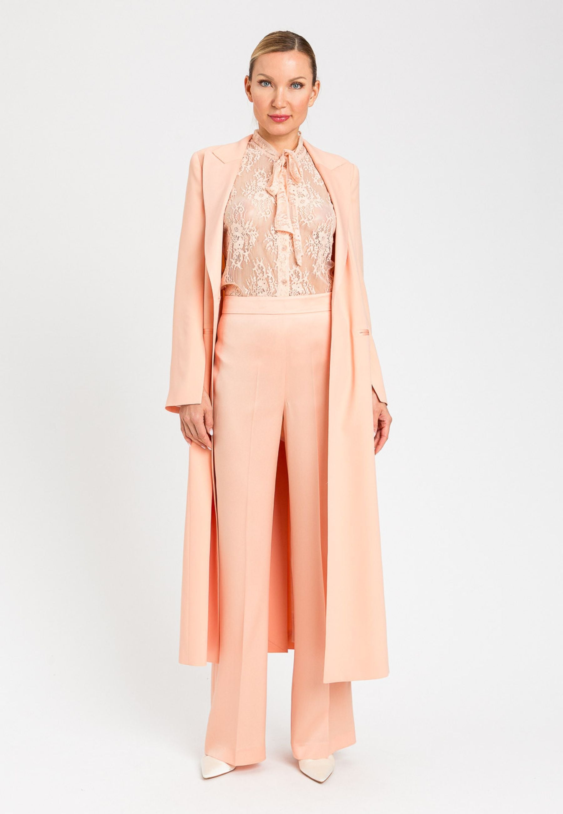 Pantaloni Twinset vita alta in satin Peach Pink 