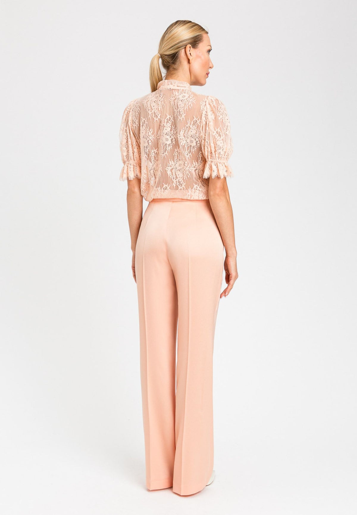 Pantaloni Twinset vita alta in satin Peach Pink 