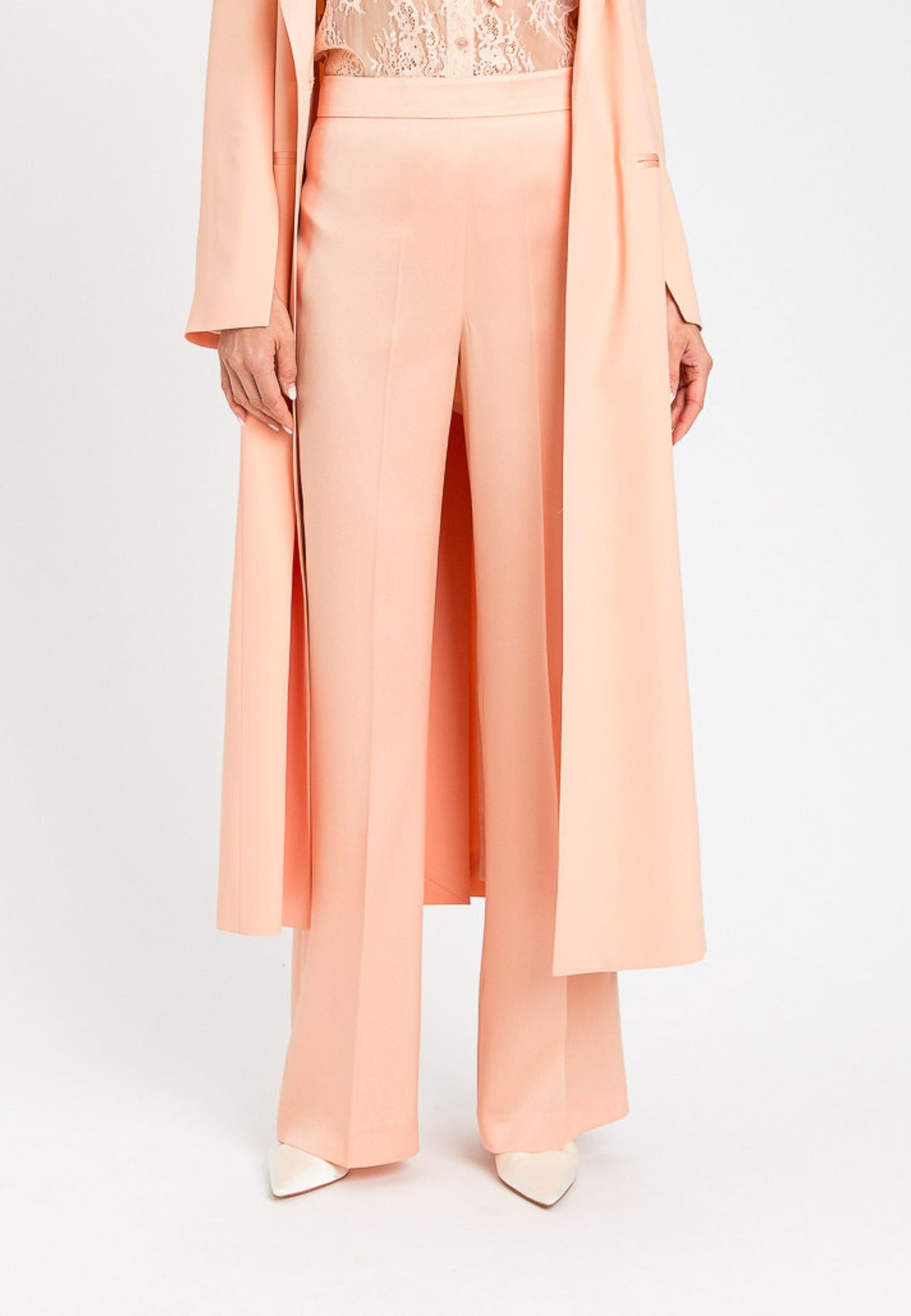 Pantaloni Twinset vita alta in satin Peach Pink 
