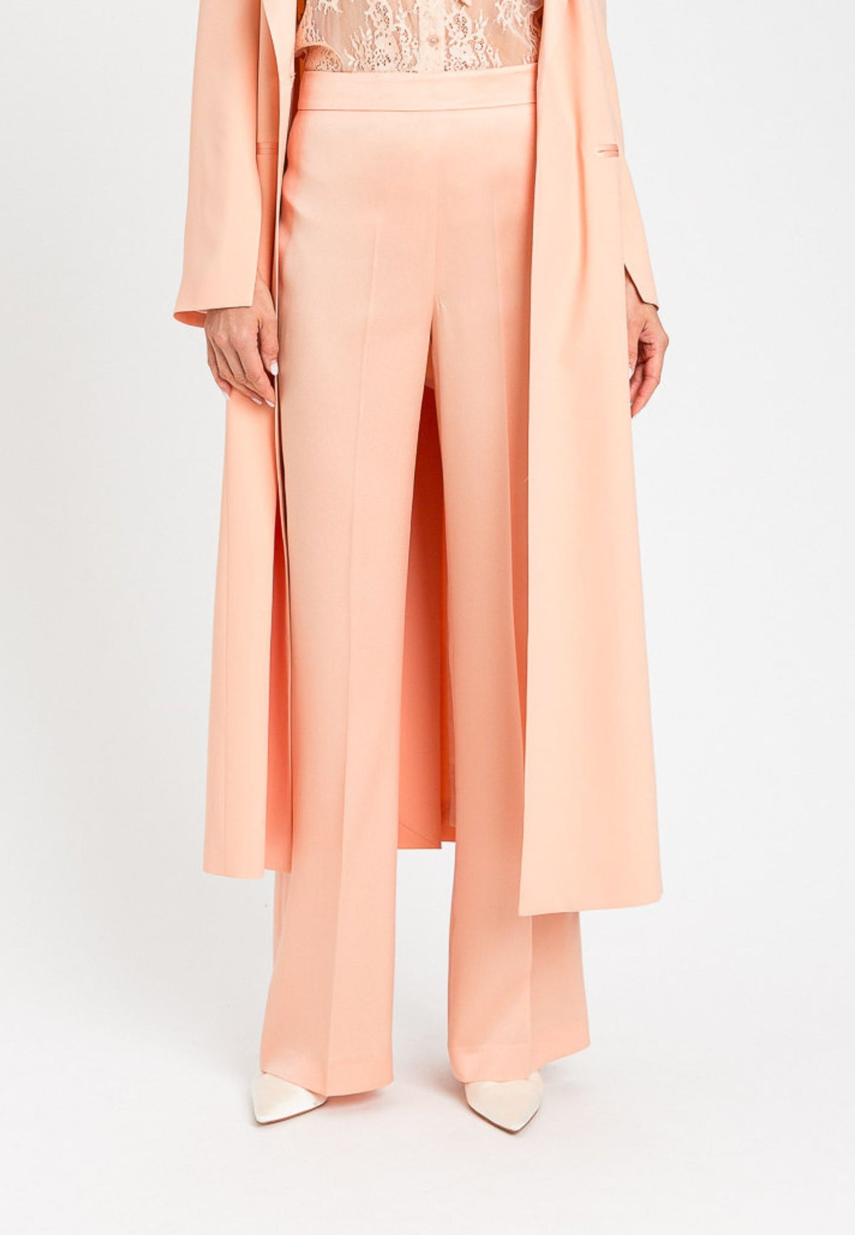 Pantaloni Twinset vita alta in satin Peach Pink 