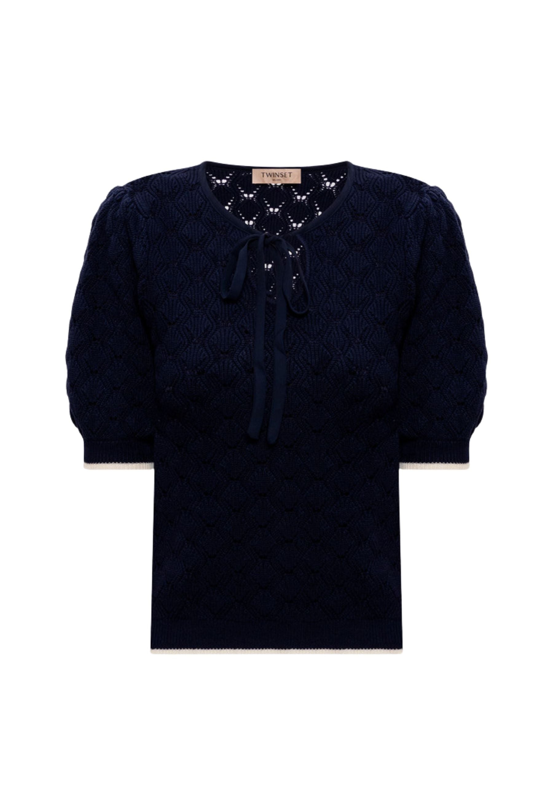 Maglia Twinset traforata con fiocco al collo 