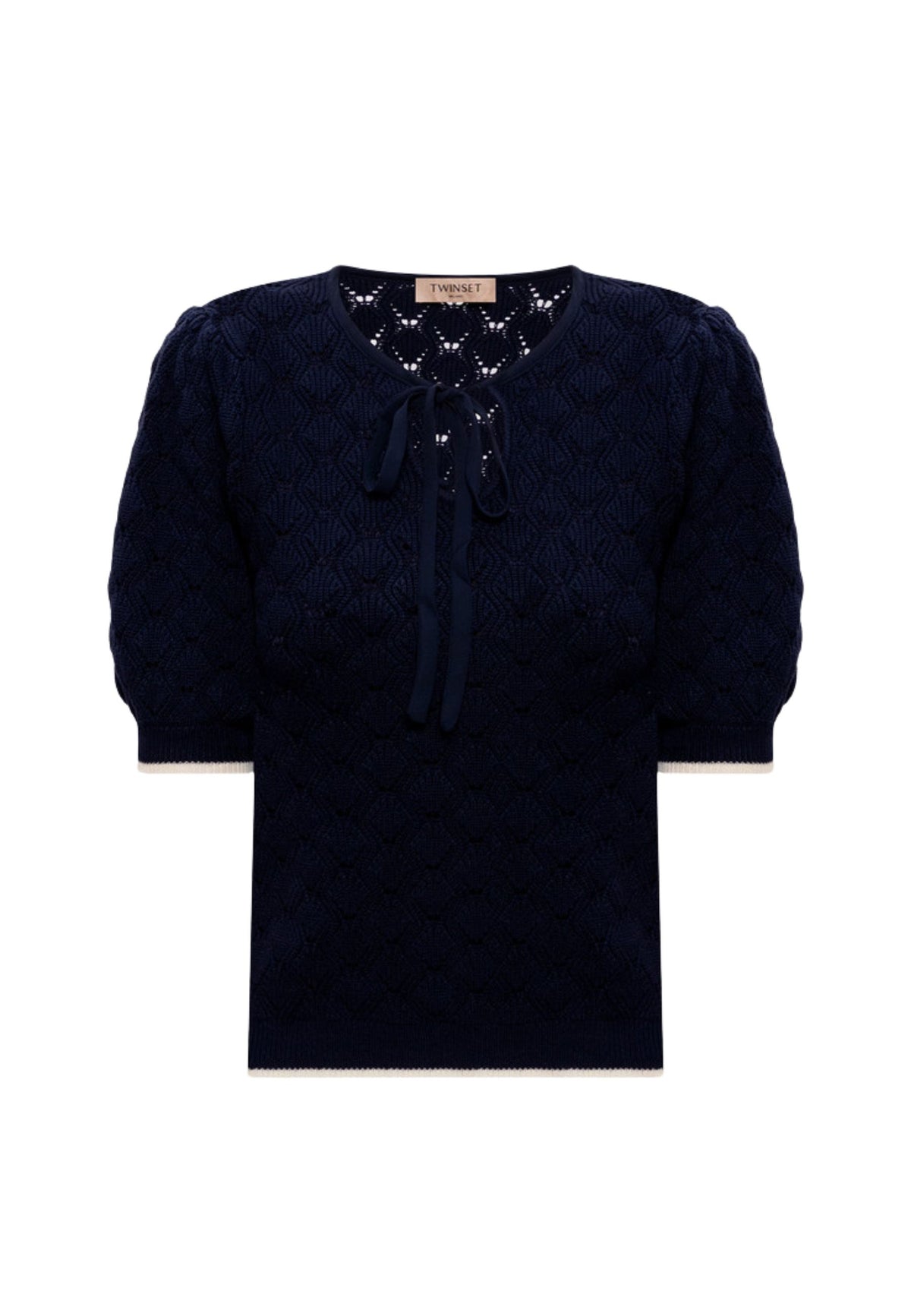 Maglia Twinset traforata con fiocco al collo 