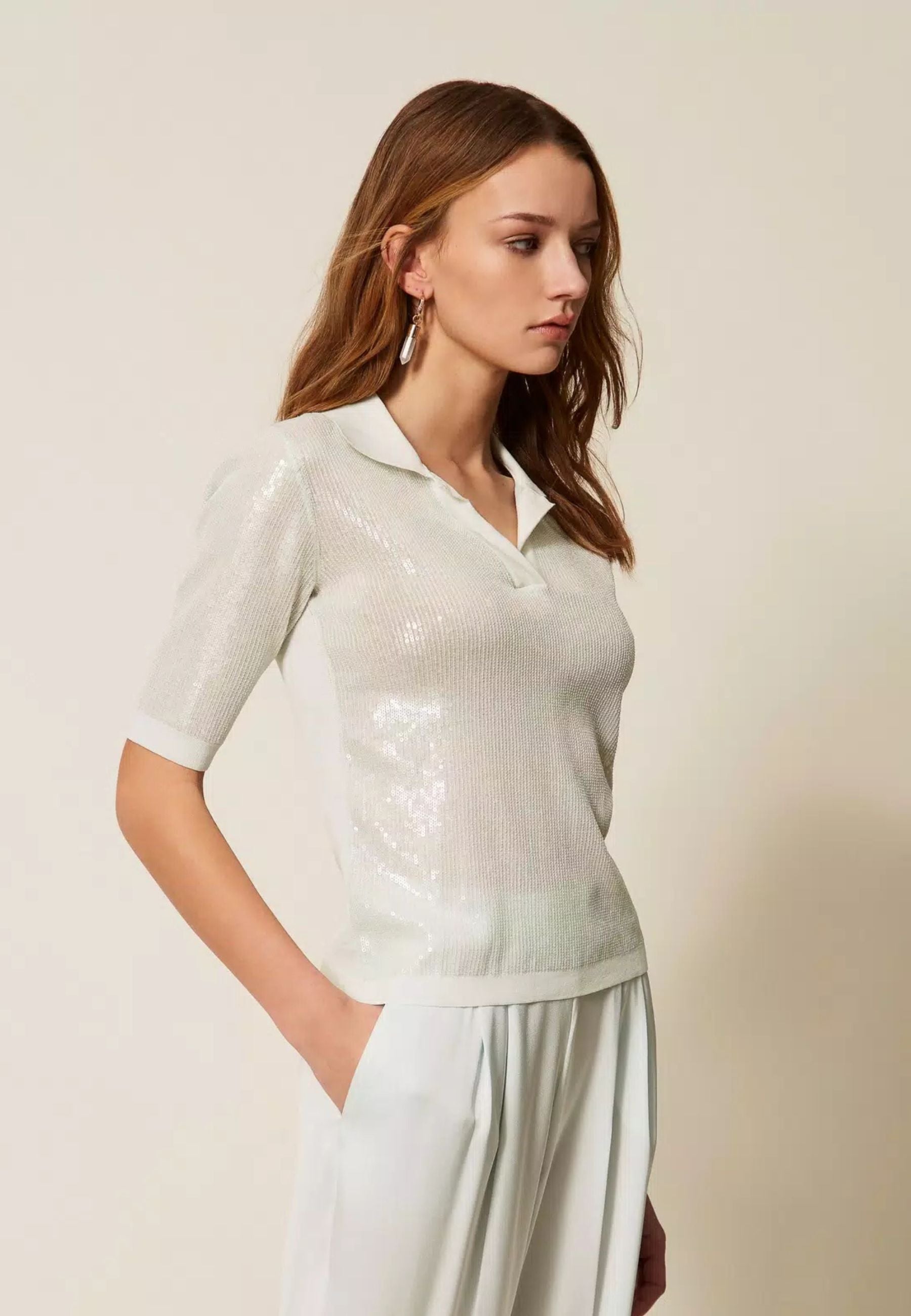 Maglia a polo con paillettes 