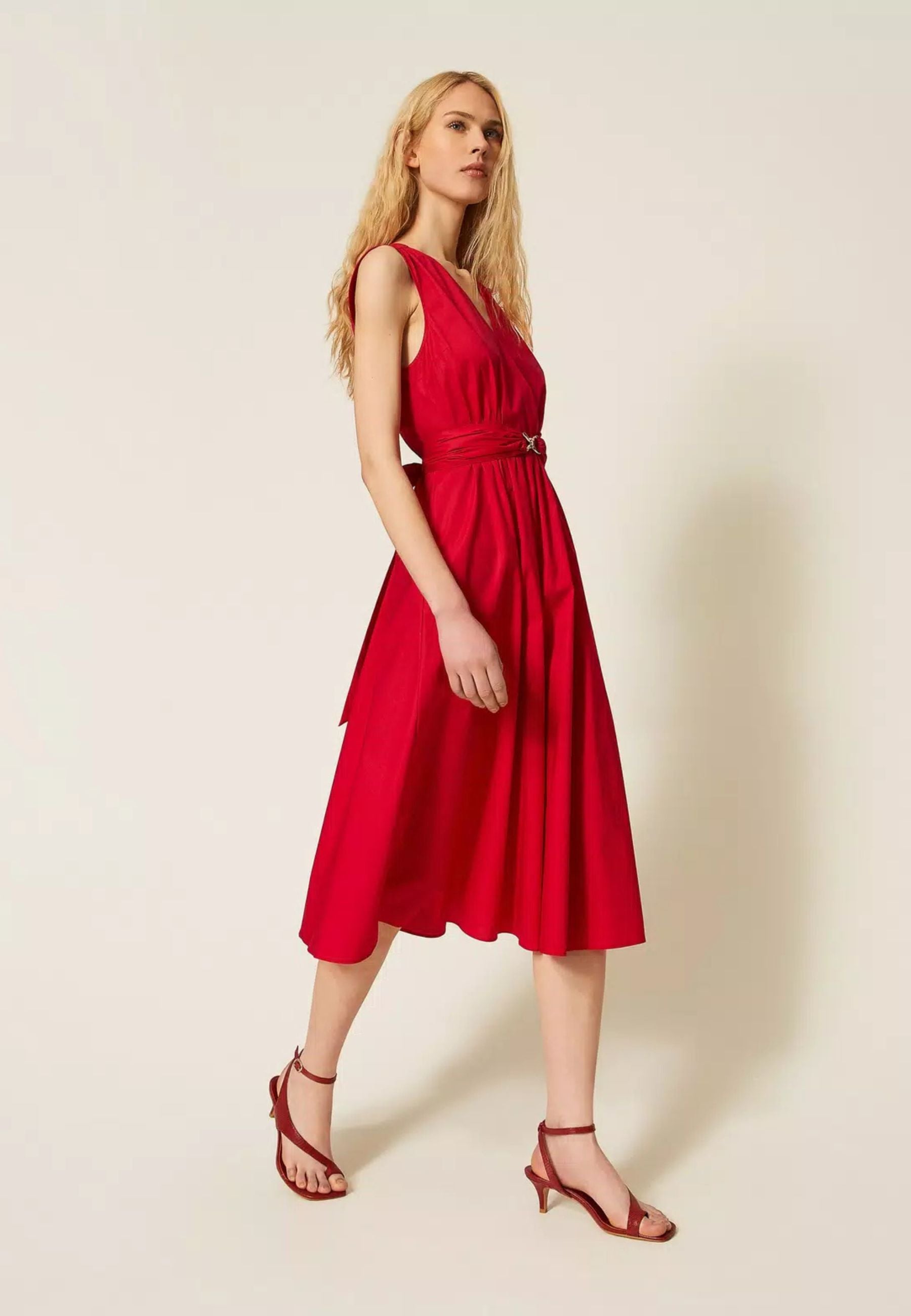 Twinset Milano - Abito longuette in popeline con cintura logo 