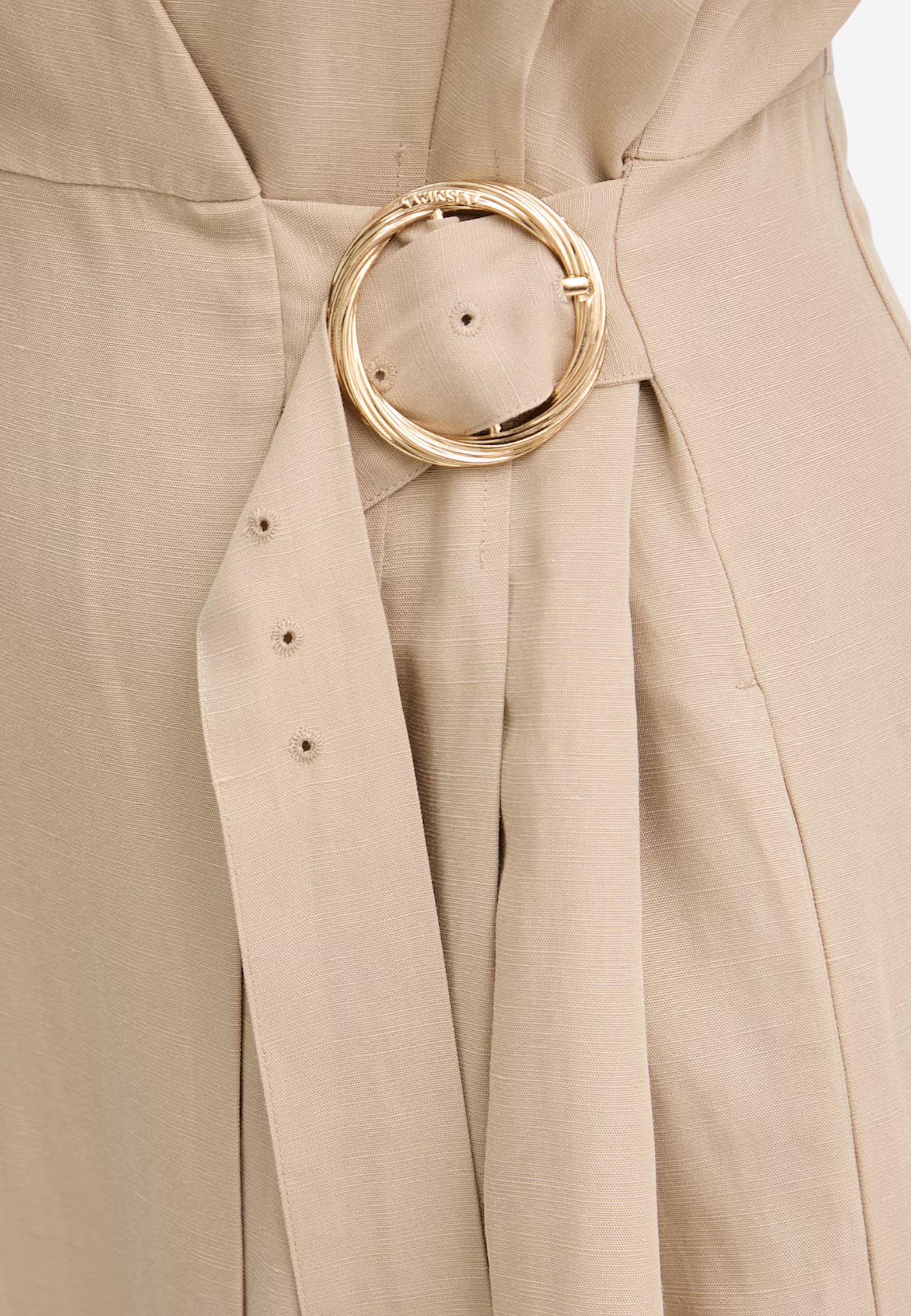 Abito midi beige Twinset in lyocell e lino 